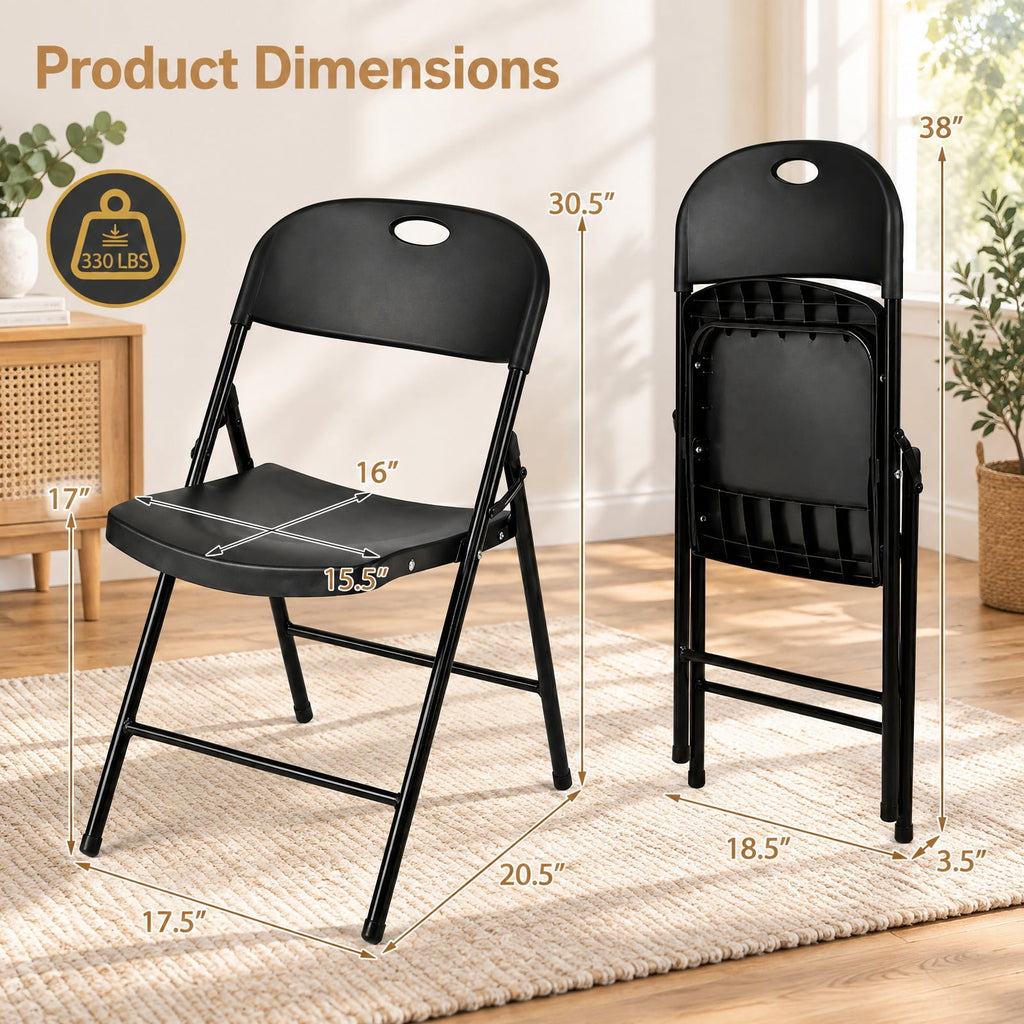Airfind Set of 6 Foldable Plastic Chairs with Ergonomic Backrest, 330 lbs Capacity, PP Metal Frame, 20.5 Inch x 13.5 Inch x 30.5 Inch Footprint, Black