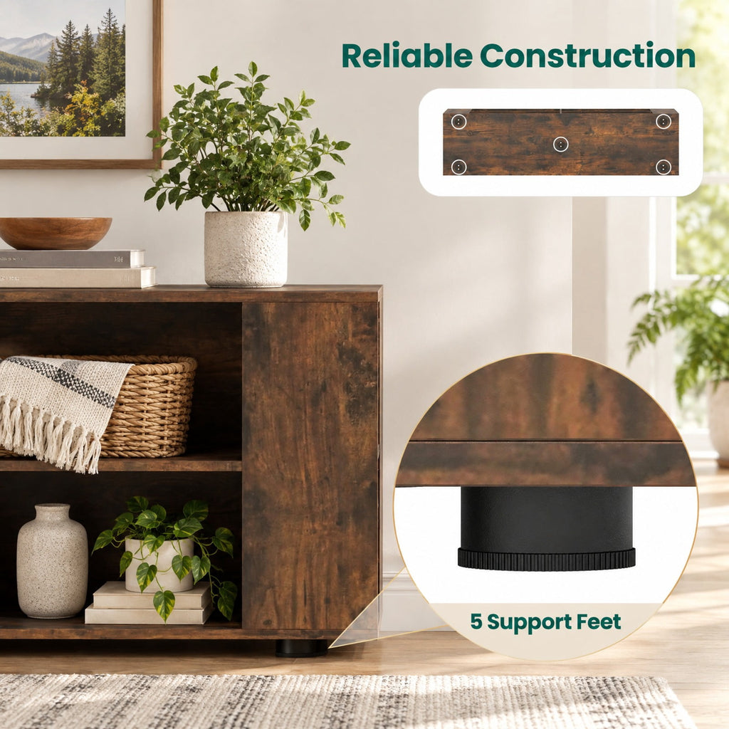 Airfind 59 Inch Console Storage Entertainment Media Wood TV Stand, 110 Lbs Capacity, Engineered Wood MDF Plastic, Walnut