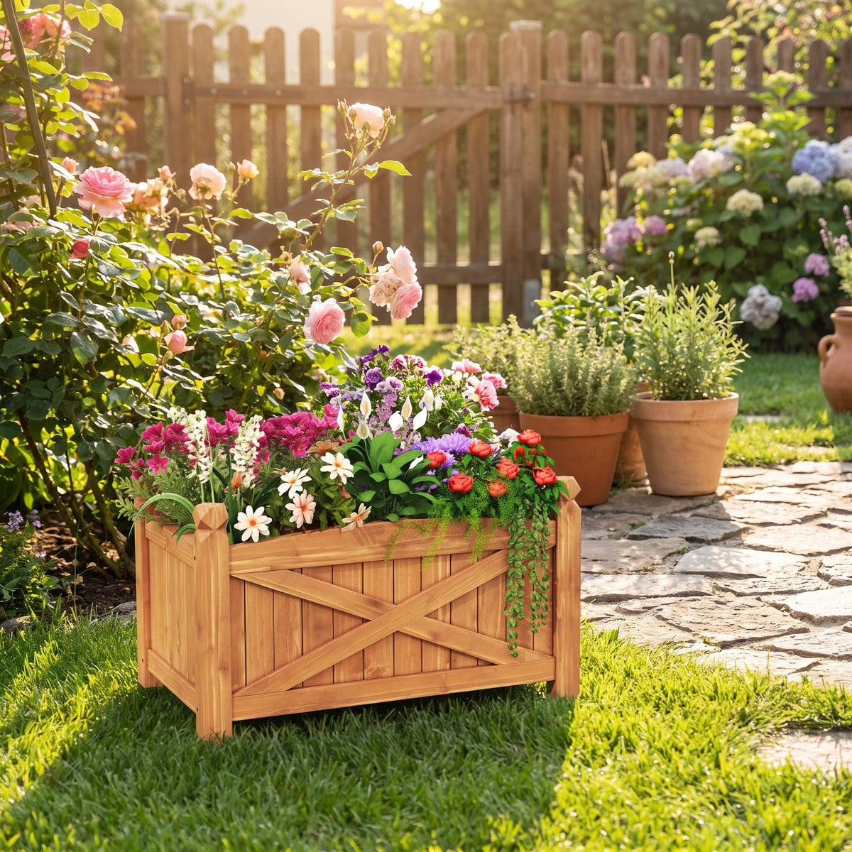 Airfind Wooden Raised Garden Bed Drainage Holes for Patio Garden, 132 lbs Capacity, Fir Wood L Frame, 36 x 16 x 15 Interior Footprint, Coffee