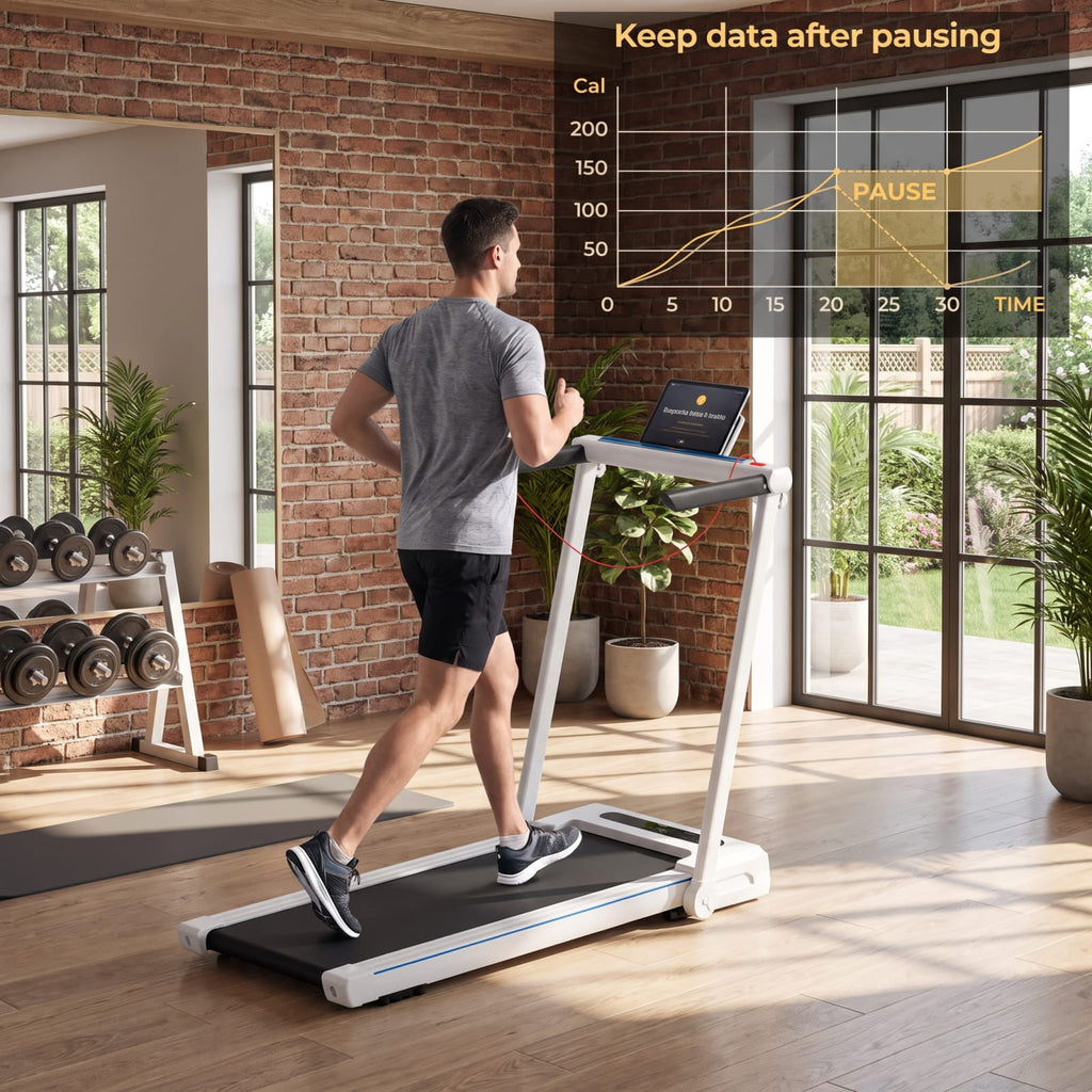 Airfind 3 in 1 Folding Treadmill with Removable Desk and LCD Display for Home Office Under Desk Walking and Jogging, White