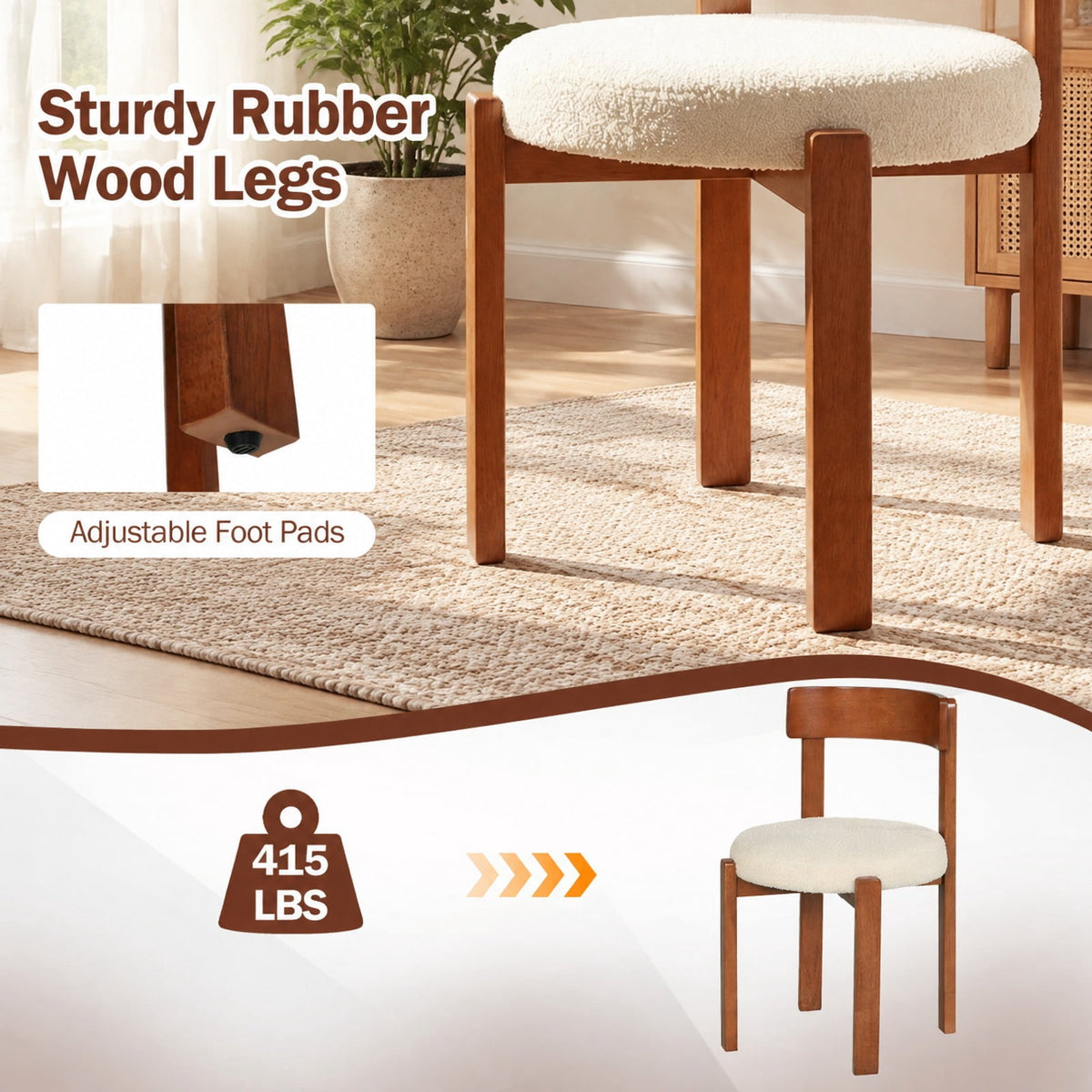 Airfind Modern Dining Chairs Set of 2 with Solid Rubber Wood Legs, 415 lbs Capacity, Rubber Wood Plywood Teddy Fleece Sponge Frame, Brown