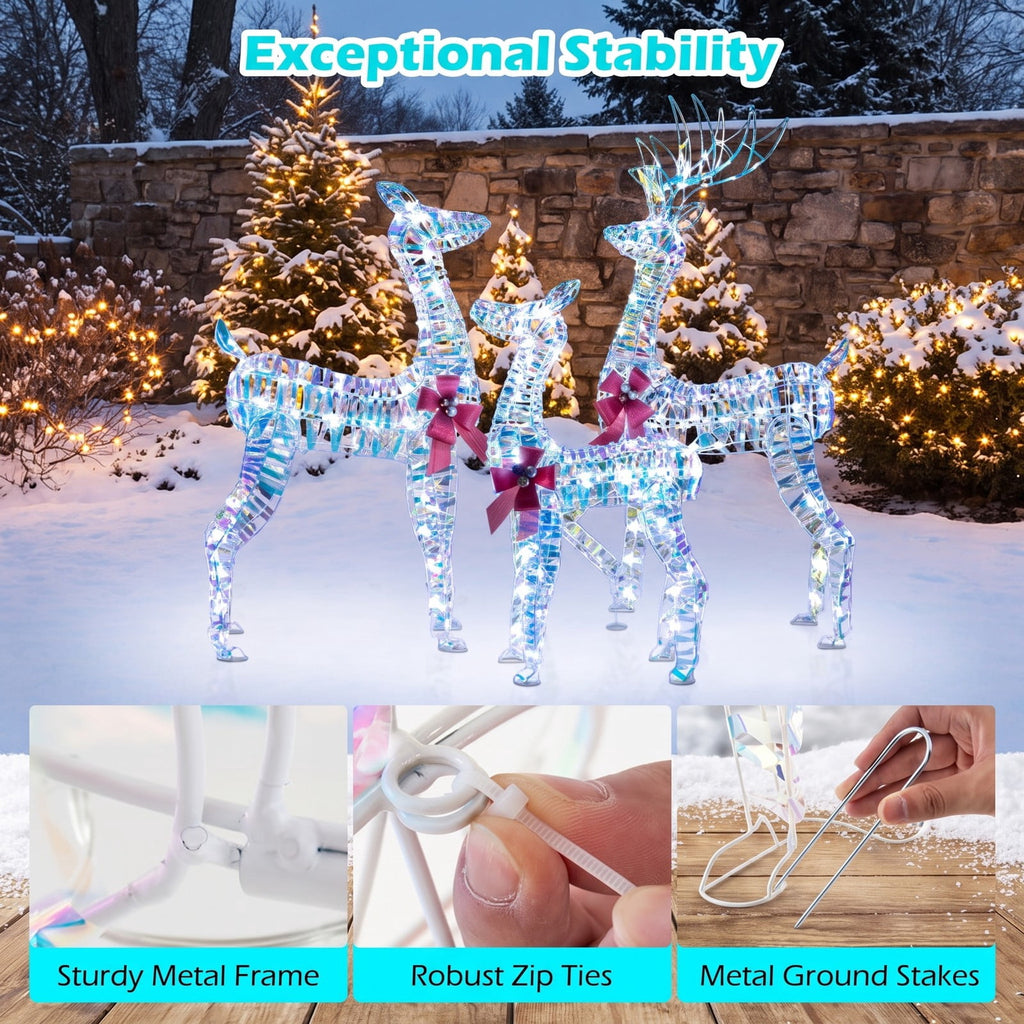 Airfind Christmas Reindeer Family Set of 3 Featuring 230 Cold White LED Lights, Metal Frames and Ground Stakes for Lawn and Garden, White