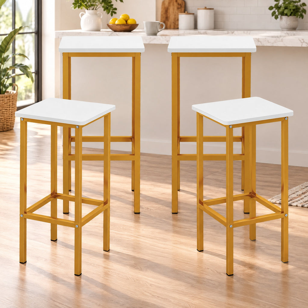 Airfind Set of 4 Bar Stool Set 26 Inch Bar Chair with Metal Legs and Footrest, 330 lbs Capacity, Engineered Wood Metal Frame, White
