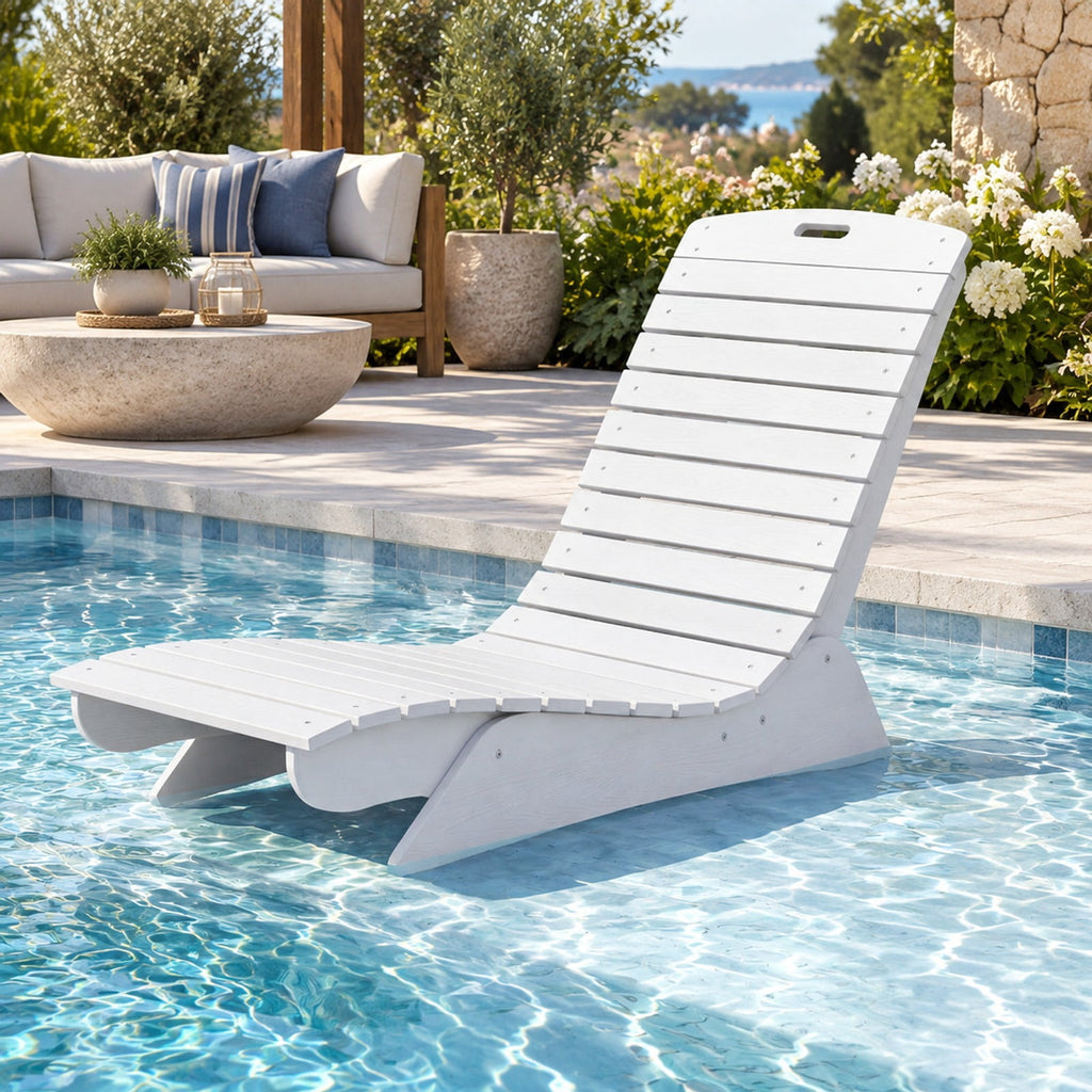 Airfind Fade-Resistant Outdoor Lounger with Contoured Shape for Deck Poolside, 450 lbs Capacity, HDPE Frame, White