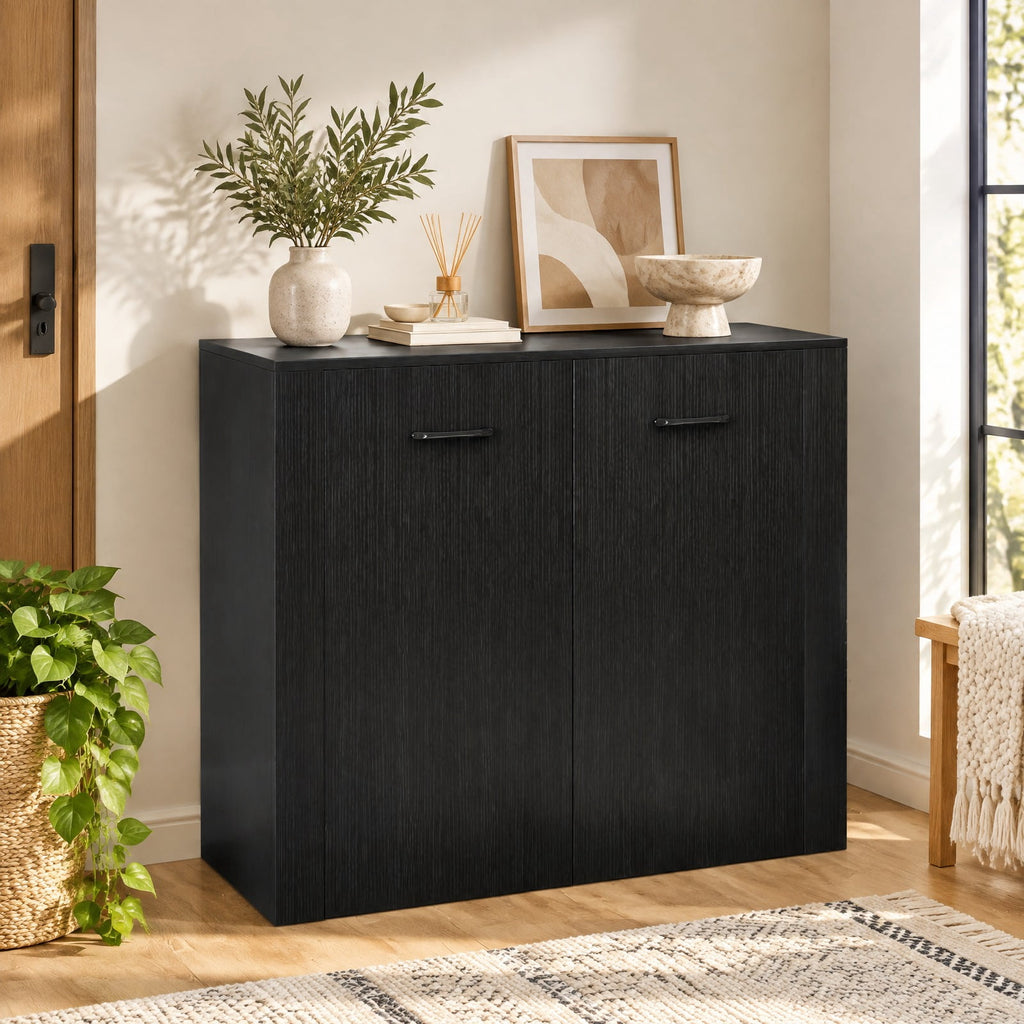 Airfind 38 Inch Buffet Modern Sideboard Cabinet with Storage, 88 lbs Capacity, Engineered Wood Frame, 38 Inch x 15.5 Inch x 32.5 Inch Footprint, Black