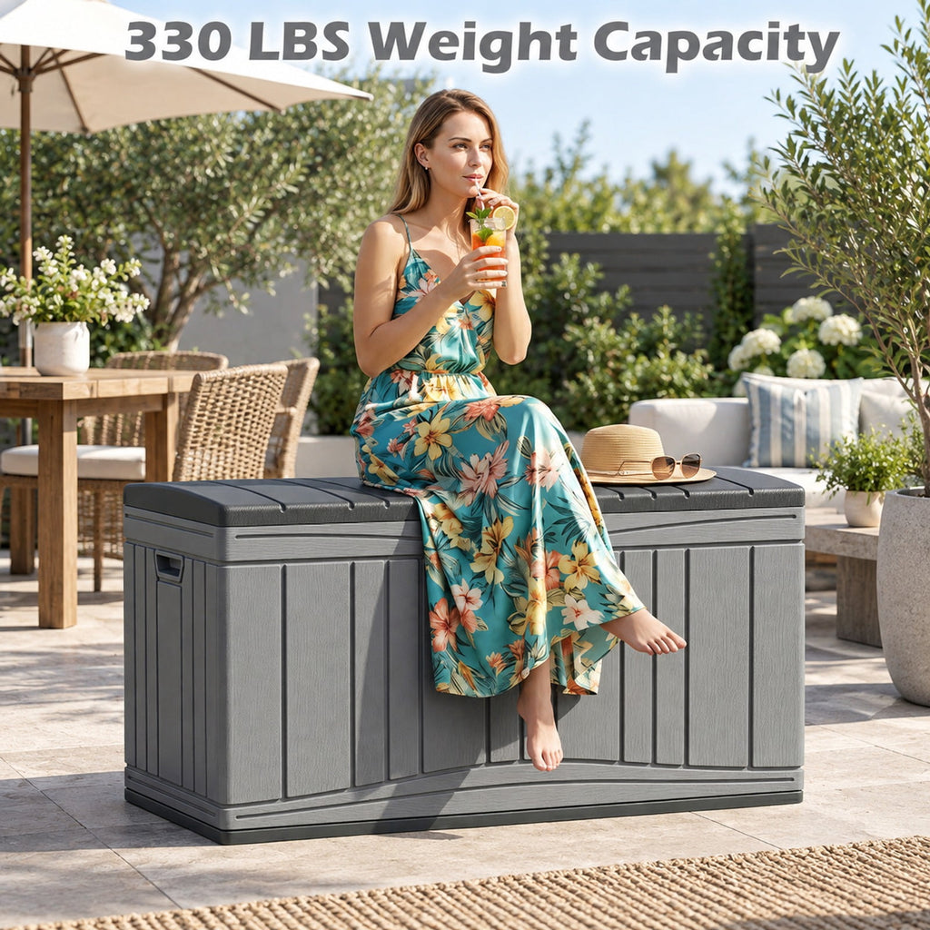 Airfind 80 Gallon Outdoor Deck Box with Lockable Lid for Garden Tools Cushions, 45 x 22 x 24Inner Footprint, Gray