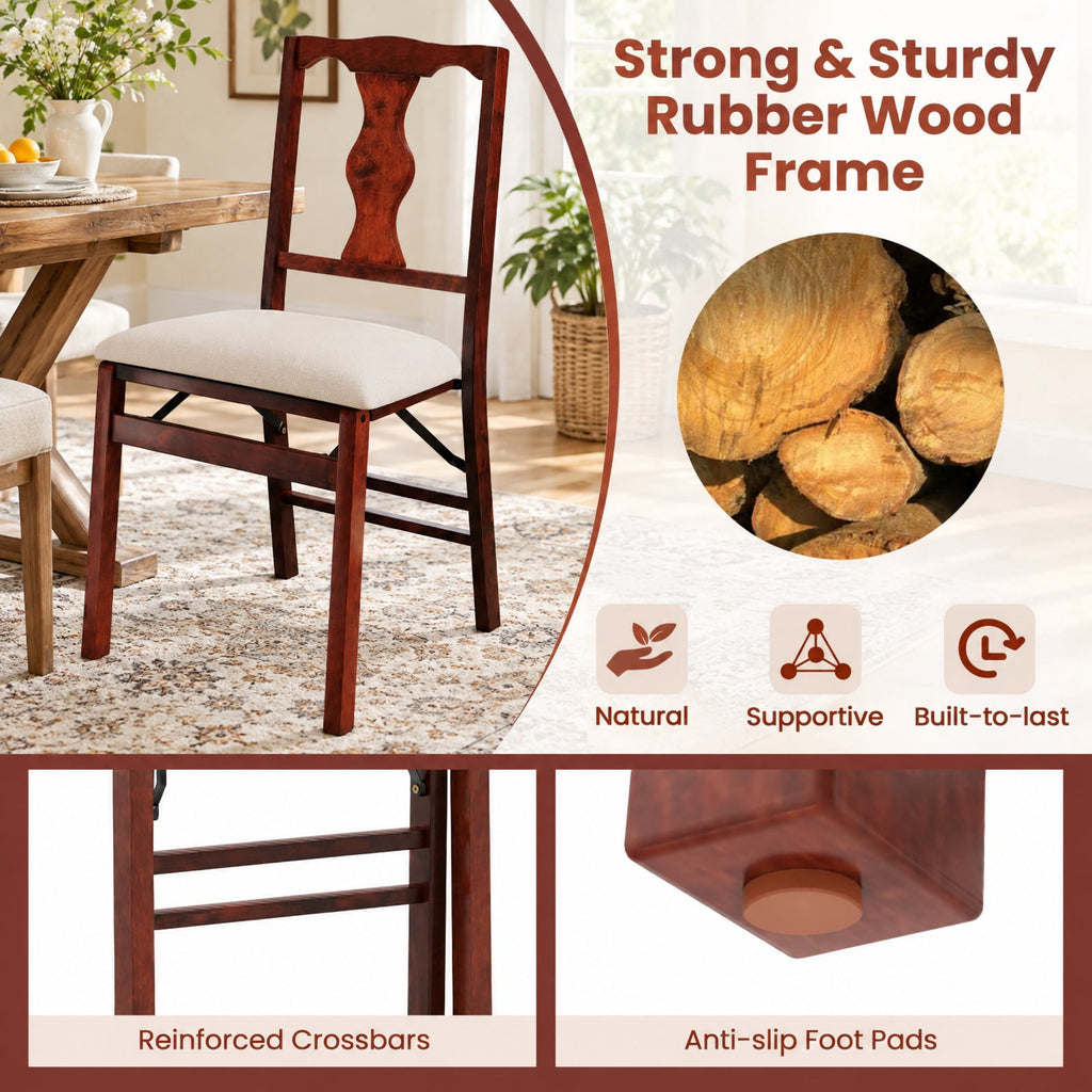 Airfind Folding Chairs Set of 2 Upholstered Dining Chairs with Comfy Padded Seats, 375 lbs Capacity, Rubber Wood Plywood Linen Fabric Sponge Frame