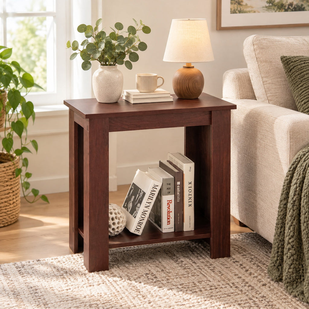 Airfind 2-Tier Modern Compact End Table with Storage Shelf, 110 lbs Capacity, Engineered Wood Frame, 23.5 x 12 x 24 Footprint, Brown