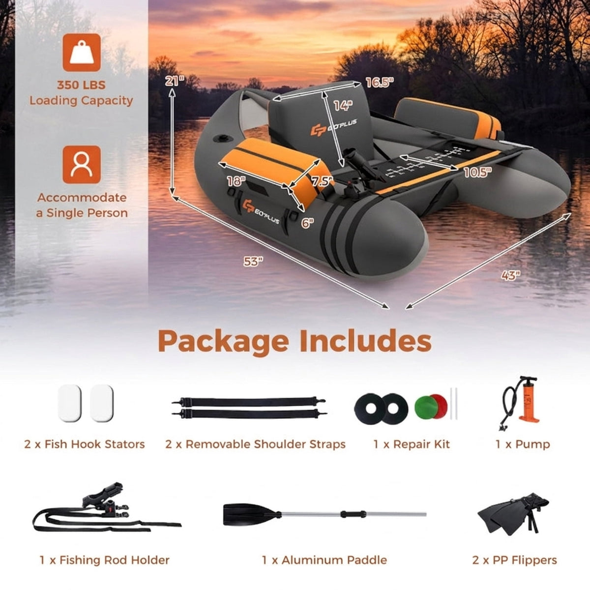 Airfind Inflatable Float Tube for Fly Fishing with Storage Pockets, Gray