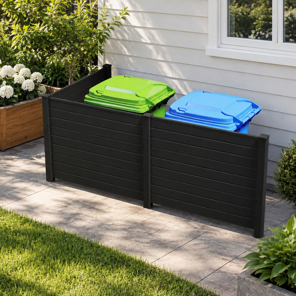 Airfind 48 x 38 Inch Air Conditioner Fence 3 Panels with Metal Ground Stakes for Patio Backyard, PP ABS Galvanized Metal Frame, Black