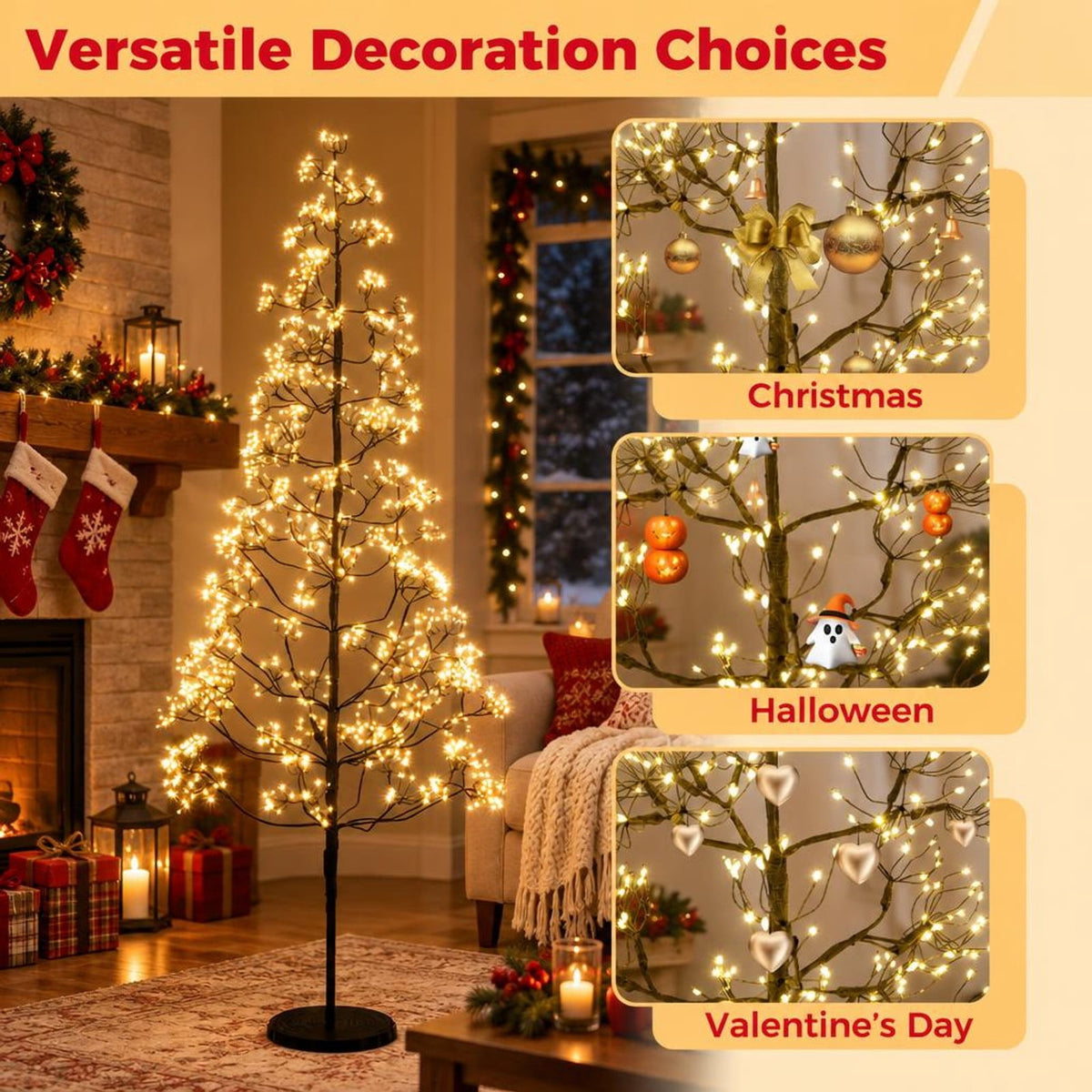 Airfind 5/6/7 FT Lighted Alpine Tree with Warm White Light LED Lights Pre-lit Artificial Cedar Tree with Weighted Base-6ft, White