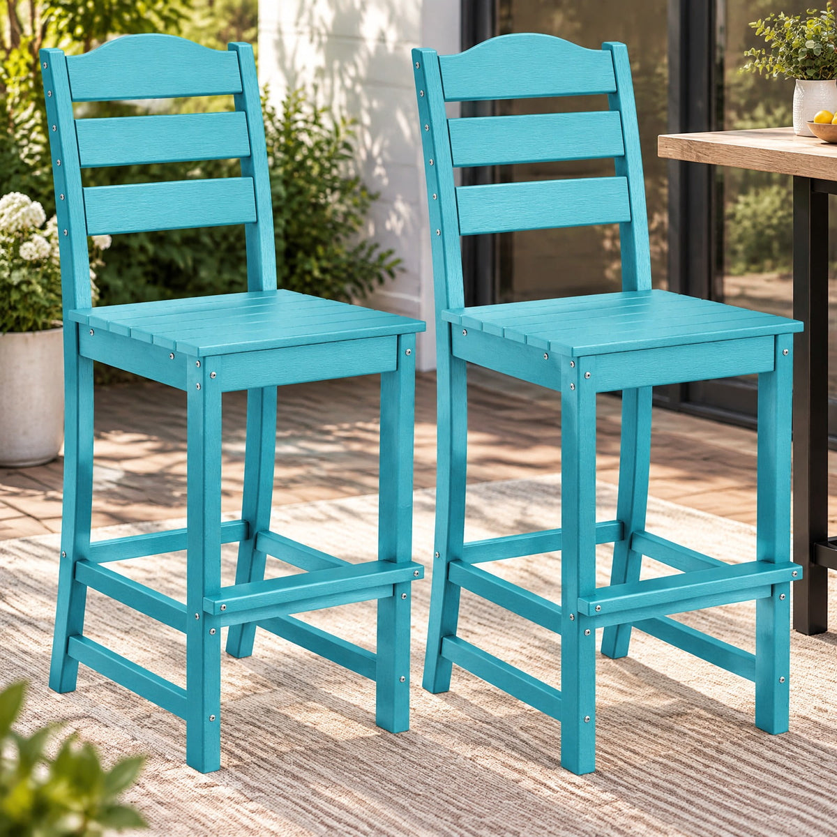 Airfind 30 Inches Counter Height HDPE Bar Stool with Backrest and Footrest, 360 lbs Capacity, HDPE Frame, Turquoise