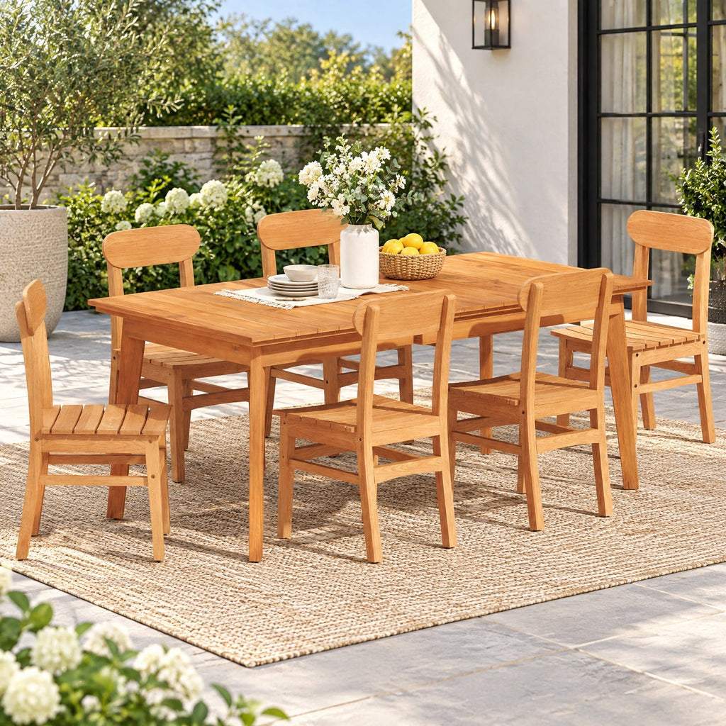 Airfind Patio Teak Wood Chair Armless Dining Chair with Slatted Seat, 220 lbs Capacity, Teak Wood Frame, Wood