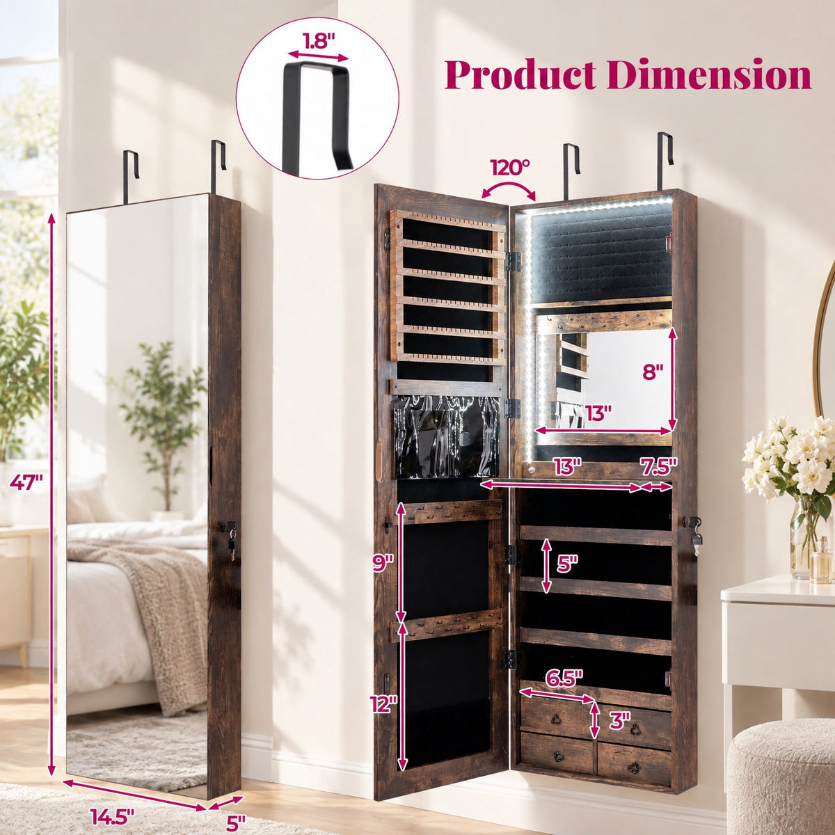 Airfind Multipurpose Storage Cabinet with 4 Drawers, 11 lbs Capacity, MDF Frame, 14.5 Inch x 5 Inch x 47 Inch Footprint, Brown