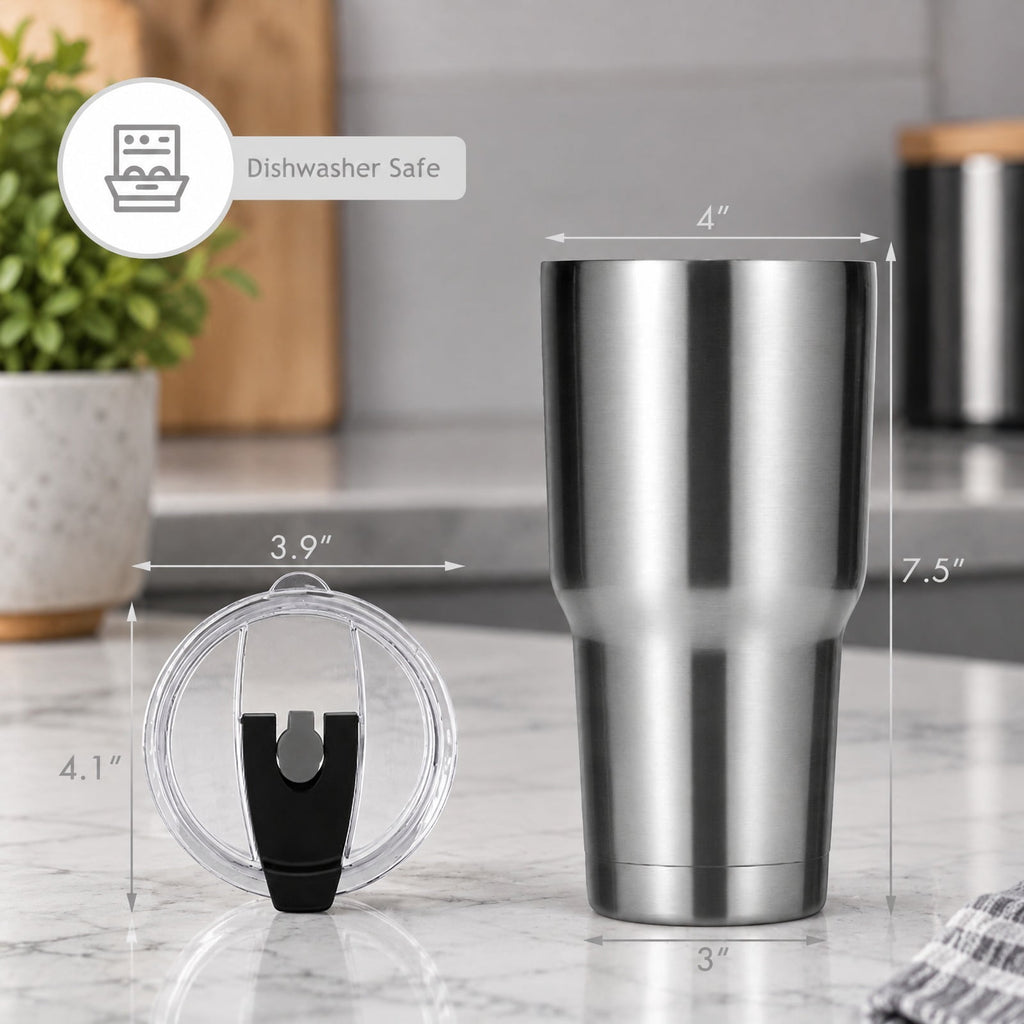 Airfind 30oz Stainless Steel Tumbler Cup Double Wall Vacuum Insulated Mug featuring Lid, 304 Stainless Steel AS PP Silicone Frame, Silver