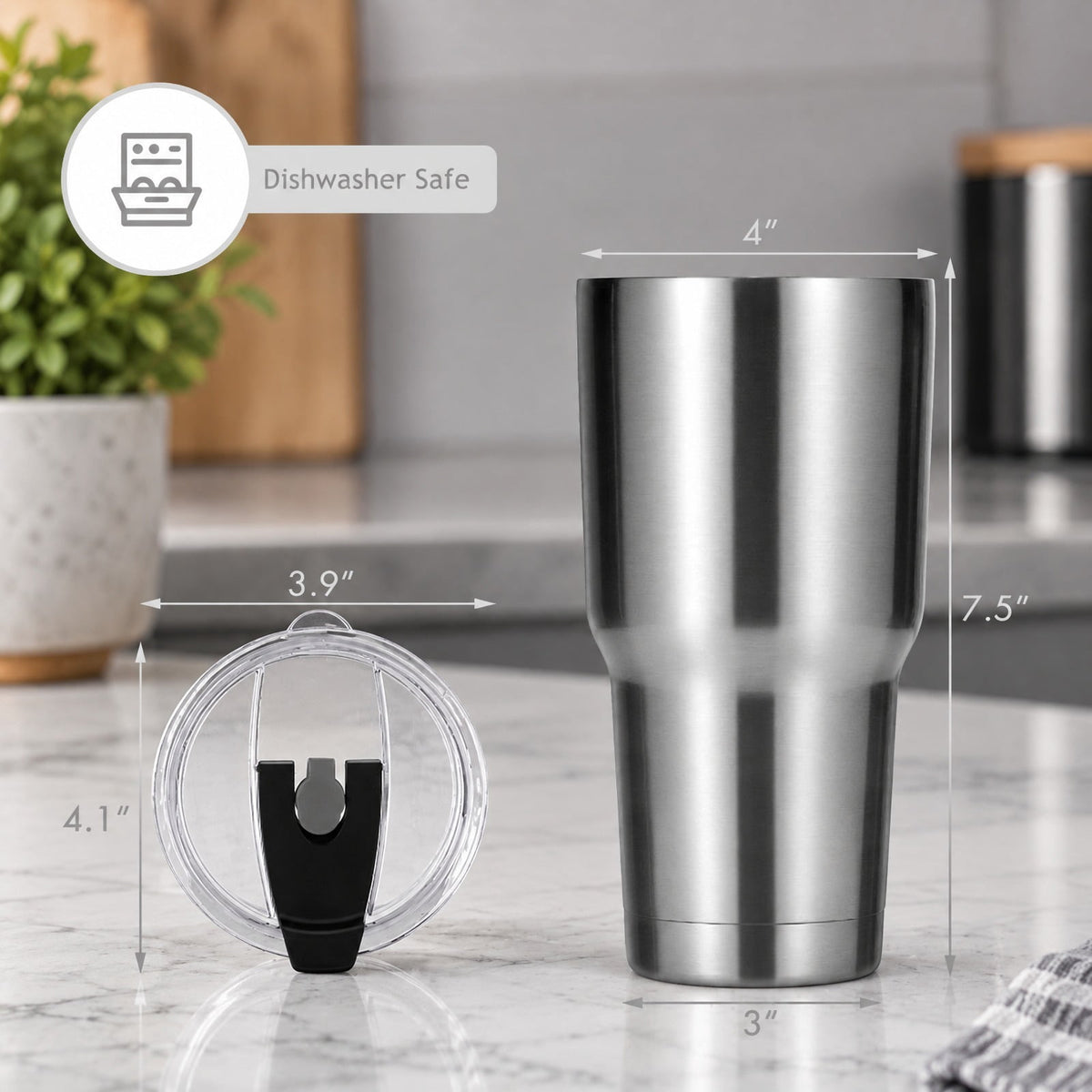 Airfind 30oz Stainless Steel Tumbler Cup Double Wall Vacuum Insulated Mug featuring Lid, 304 Stainless Steel AS PP Silicone Frame, Silver