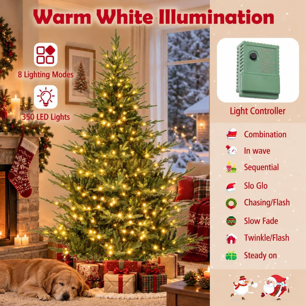 Airfind Artificial Christmas Tree with Branch Tips and Warm White LED Lights-7 Feet, White, Folding metal stand with protective foot pads