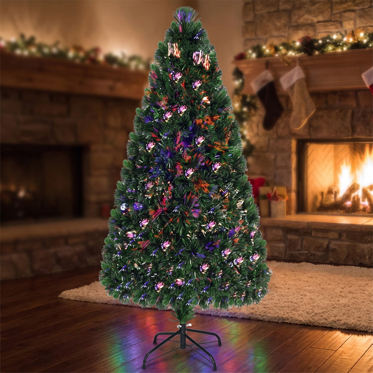 Airfind 3ft / 4ft / 5ft / 6ft Fiber Optic Artificial PVC Christmas Tree-5 ft, PVC Plastic Fiber Optic 3 Ft Frame, 1.7ft x 3ft Footprint, Green