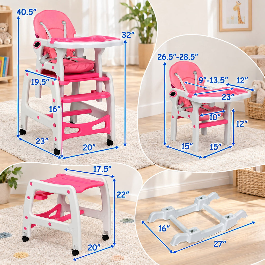 Airfind 3-in-1 Youth High Chair with Lockable Universal Wheels, 50 lbs Capacity, PP PE Sponge, Suitable for 6 Months to 8 Years, Unspecified