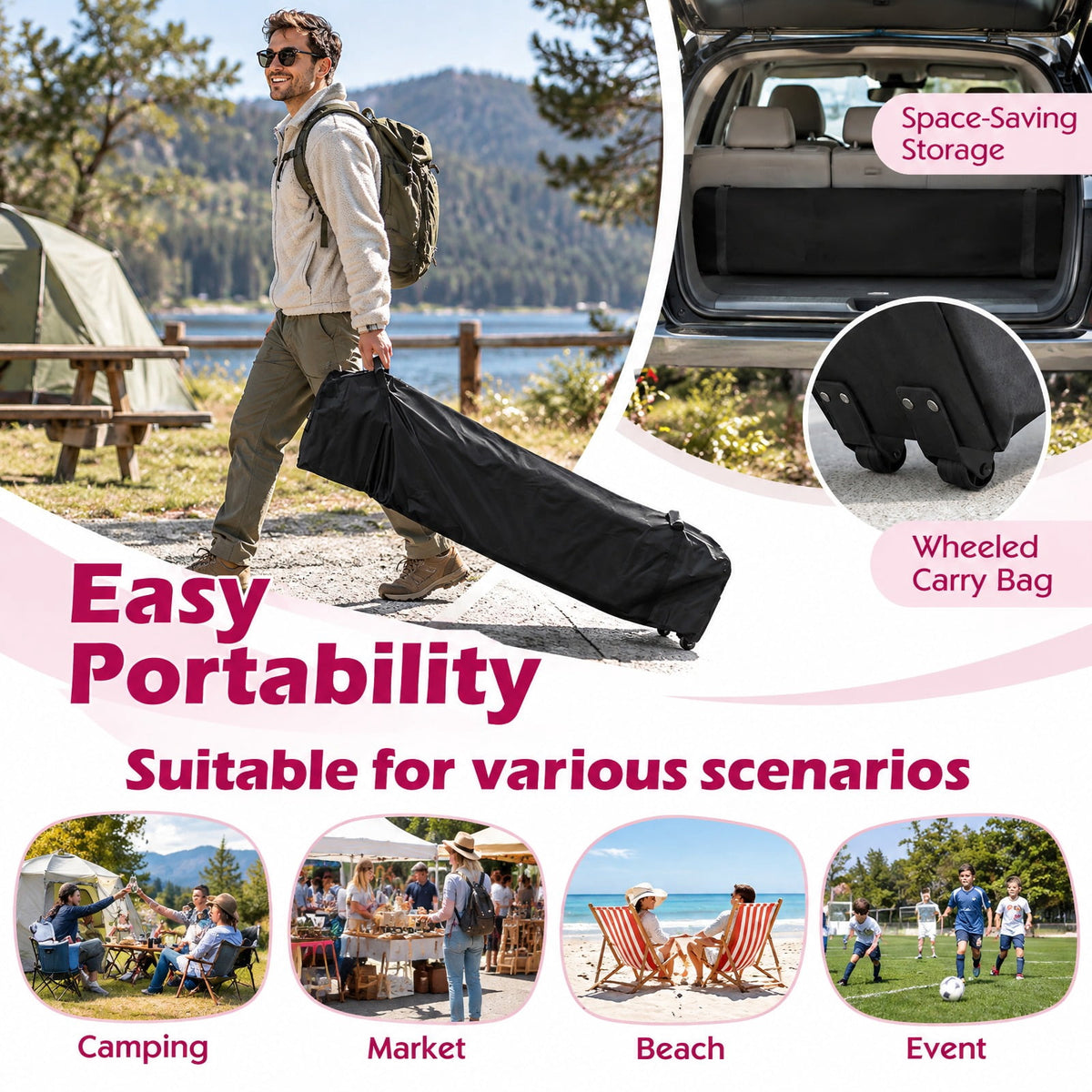 Airfind 10 x 10 Feet Foldable Commercial Pop-up Canopy with Roller Bag and Banner Strip, 10 x 10 x 8.9-9.5 ftCarrying bag Footprint, Black