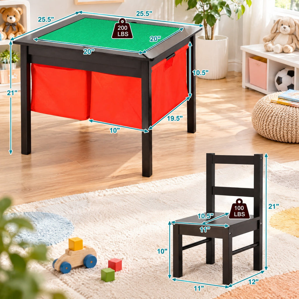 Airfind Youth Activity Table, 2-in-1, and 2 Chairs Set with Storage Building Block Table, 200 lbs Capacity, MDF Non-woven fabric Frame, for 3-8, White