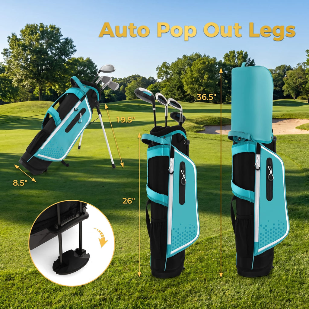 Airfind Junior Complete Golf Club Set for Kids Right Hand with Driver Irons Putter Stand Bag and Rain Hood Ages 8 to 10, Blue