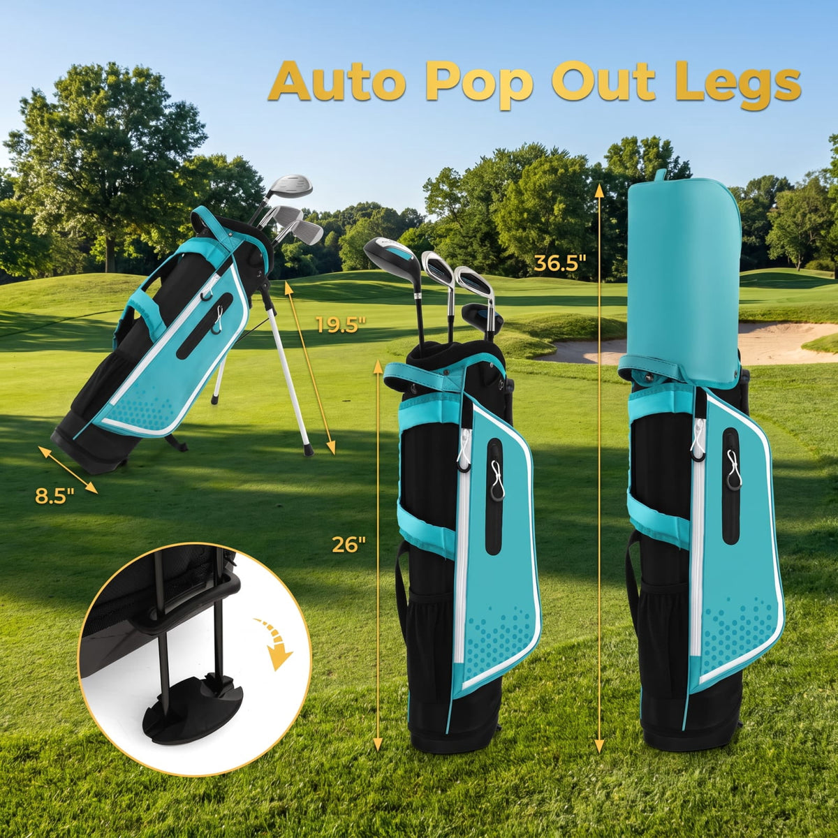 Airfind Junior Complete Golf Club Set for Kids Right Hand with Driver Irons Putter Stand Bag and Rain Hood Ages 8 to 10, Blue