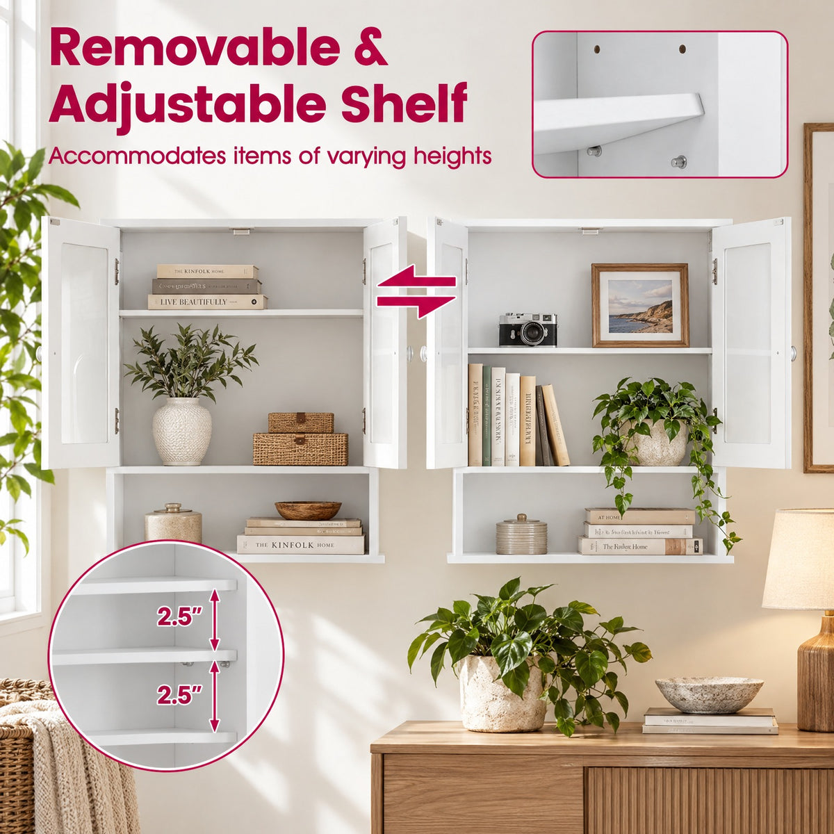 Airfind Bathroom Wall Mount Mirror Cabinet Organizer, 44 lbs Capacity, Engineered Wood Frame, 20in x 3.5in x 16in Footprint, White