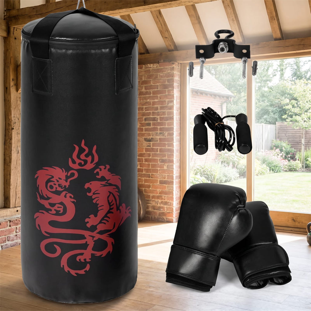 Airfind 2 Foot Kids Hanging Punching Bag Boxing Set with Gloves Skipping Rope and Rucksack for Junior Home Training, Black