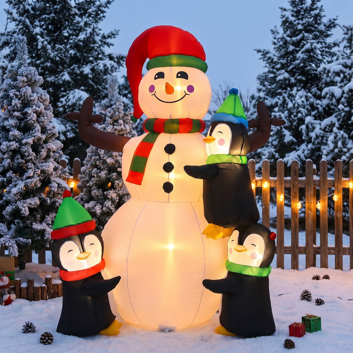 Airfind 6 Feet Christmas Quick Inflatable Snowman with Penguins, Polyester fabric Frame, 4 ft x 2.6 ft x 6 ft Footprint, Multicolor