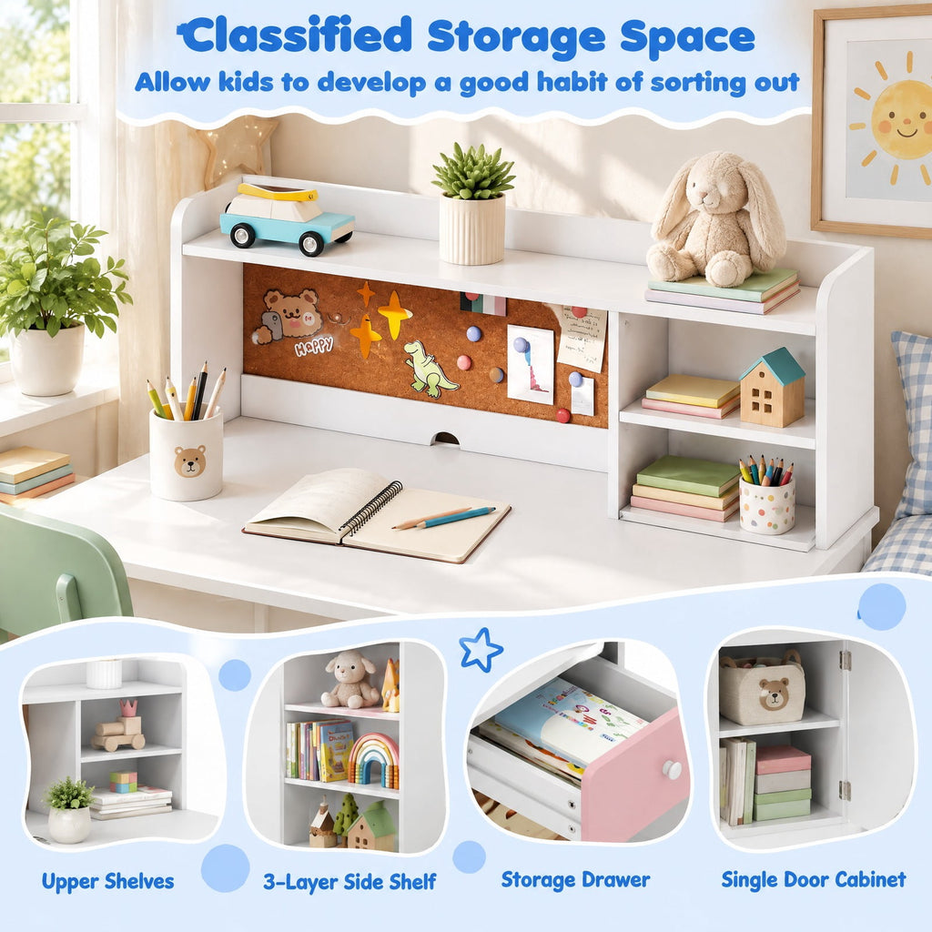 Airfind Desk and Chair Set, Youth, with Hutch and 3-Layer Side Shelf, MDF, 41.5 x 24, Model HY10342PI with Functional Design, Natural