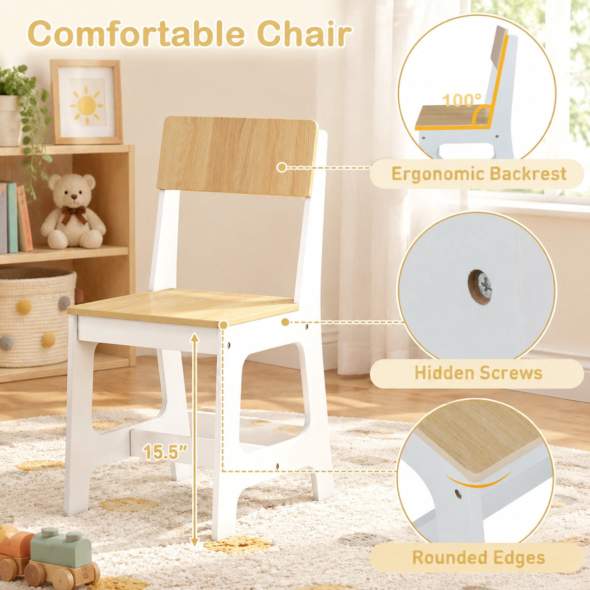 Airfind Youth Study Desk and Chair Set Student Table and Chair, MDF Frame, 132 lbs Capacity, for 3+ Years Old, 43 Inch x 19 Inch x 39.5 Inch Footprint, Natural