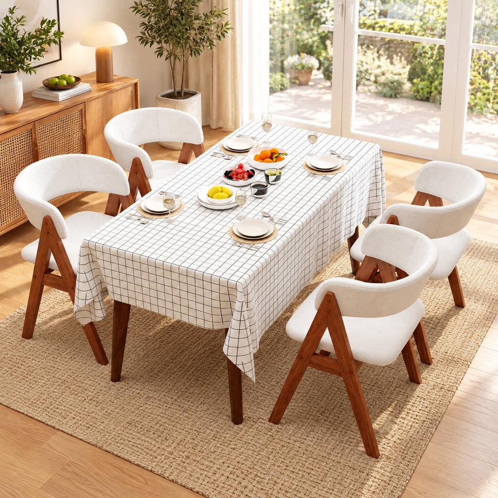 Airfind Wooden Dining Chair Set of 2 Mid-Century Modern Sherpa Upholstered Kitchen Dining Room Chairs, Chair 280 lbs Capacity, Walnut