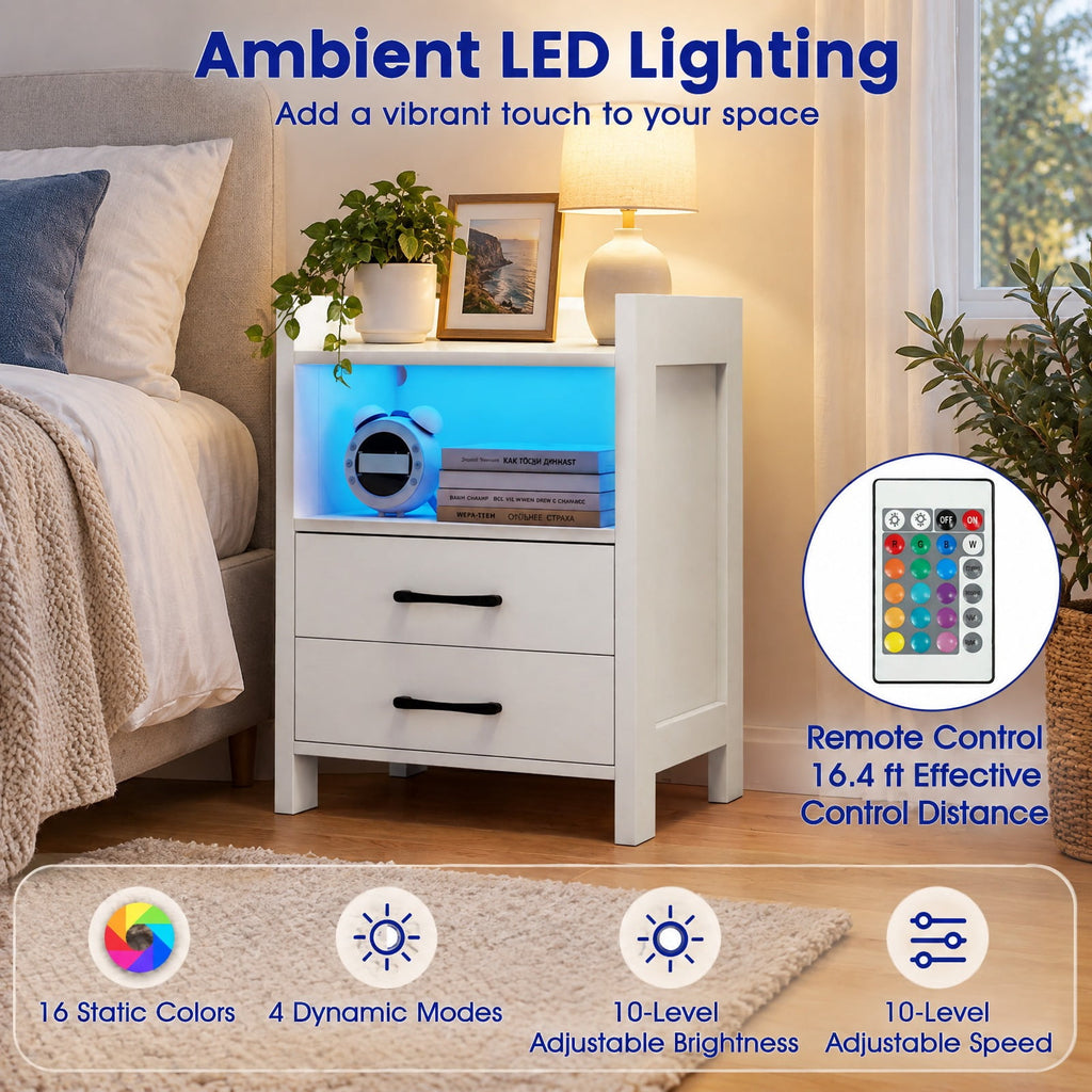 Airfind 23.5 Inches Nightstand with Charging Station and Open Storage Shelf, 15 lbs Capacity, Engineered Wood MDF Frame, 18 x 14 x 23.5 Footprint