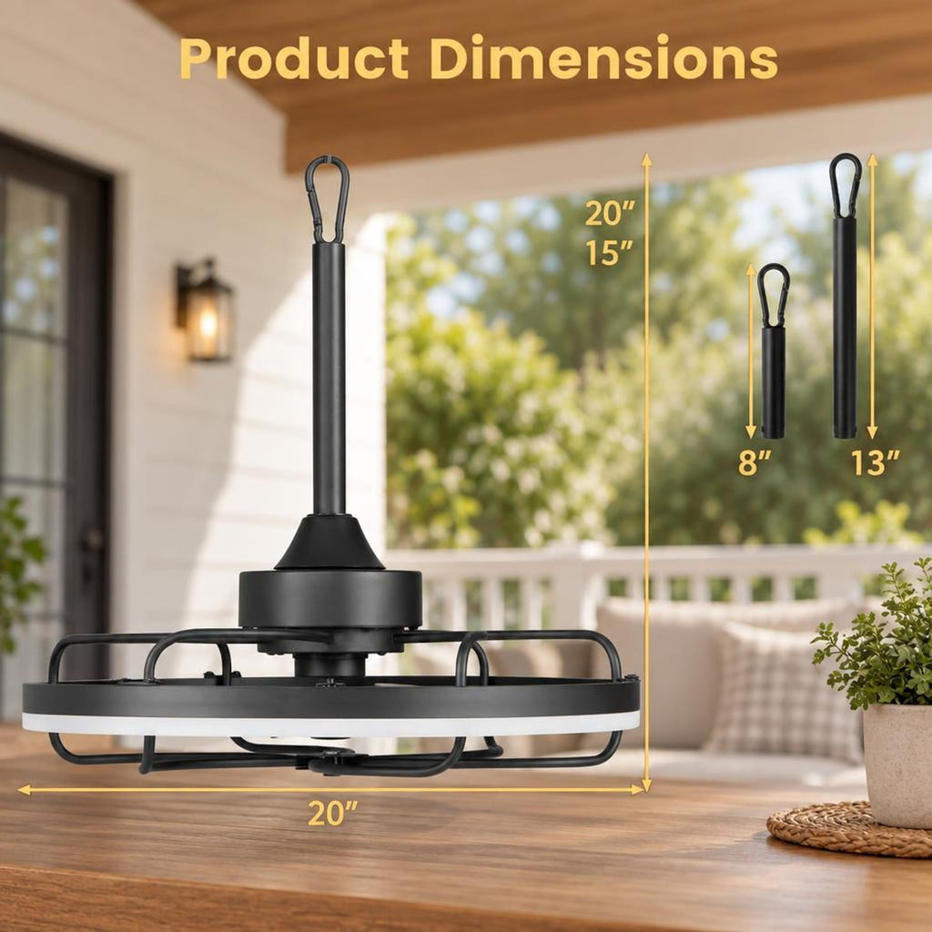 Airfind 20 Inch Ceiling Fan with Dimmable LED Light 6 Speeds and Timer, ABS Frame, 20 Inch x 15 Inch Footprint, Memory Function for Added Convenience, Black