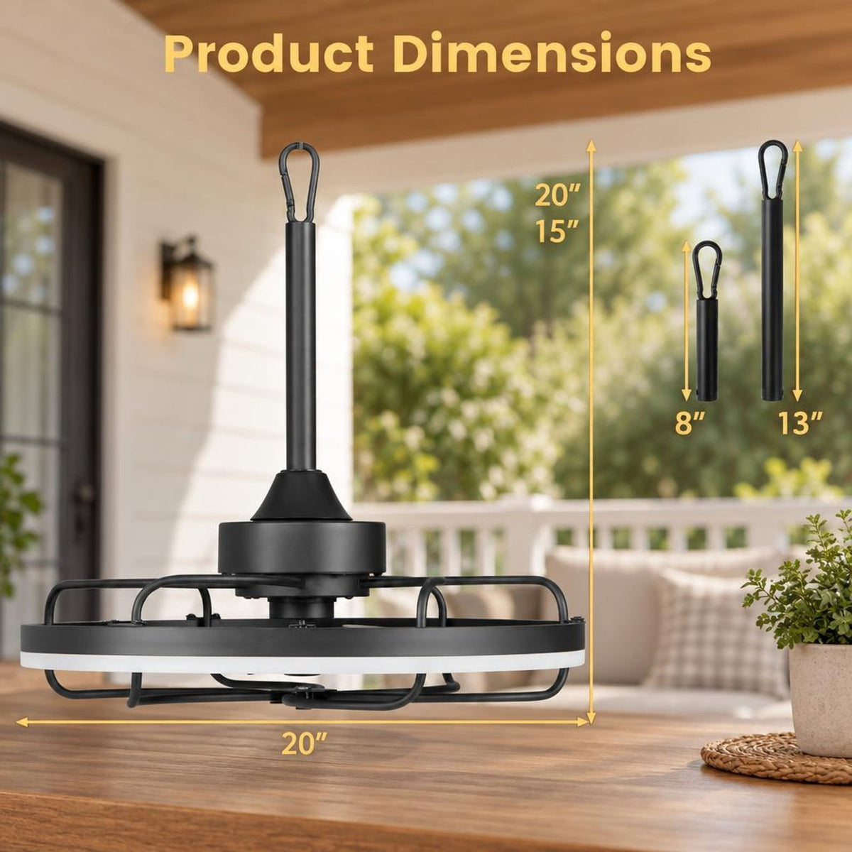 Airfind 20 Inch Ceiling Fan with Dimmable LED Light 6 Speeds and Timer, ABS Frame, 20 Inch x 15 Inch Footprint, Memory Function for Added Convenience, Black