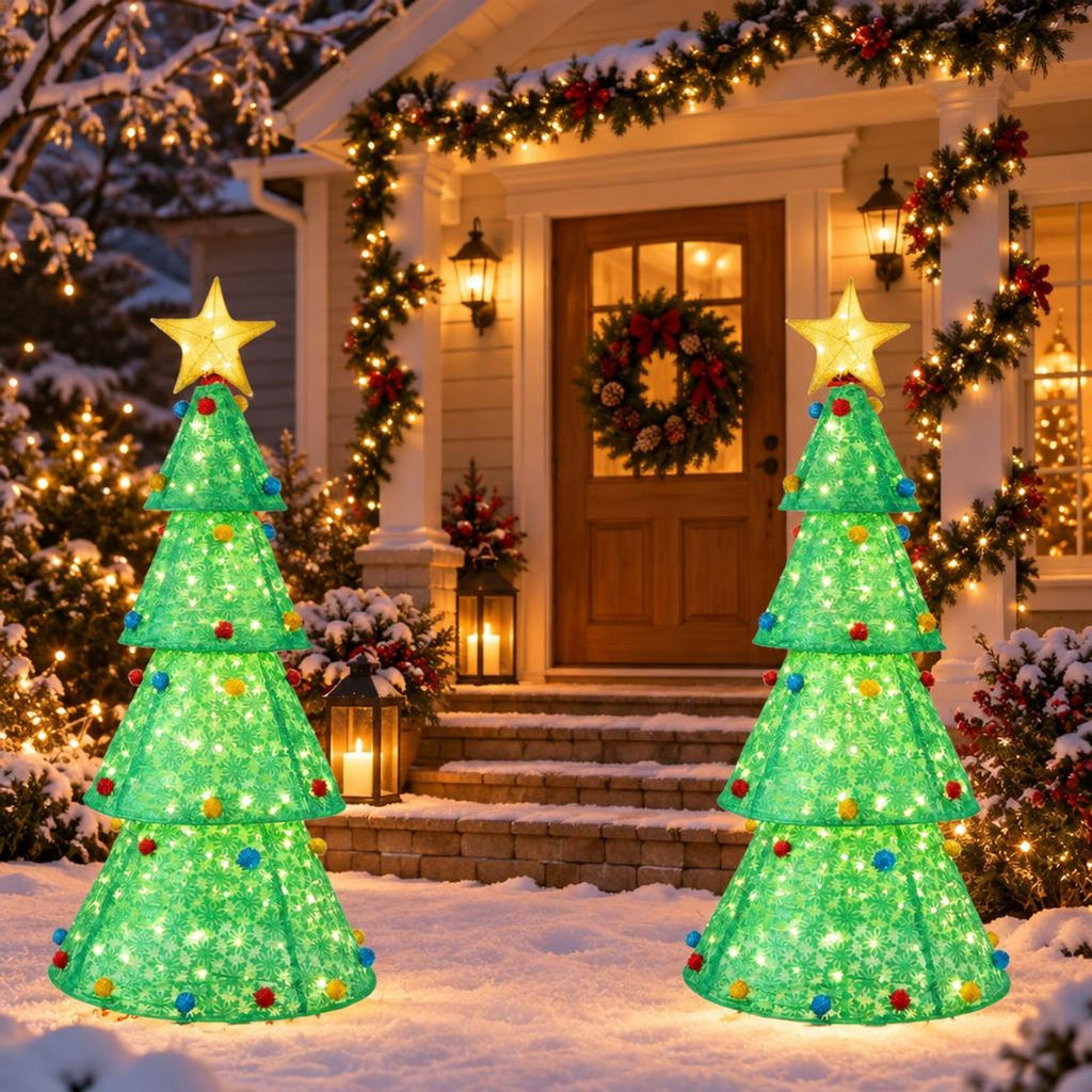 Airfind Pop-Up Christmas Tree with 200 Warm White LED Lights for Indoors Outdoors, Nylon Metal Tree Height: 6.5 ft Tree Width: 2.7 ft Frame, White