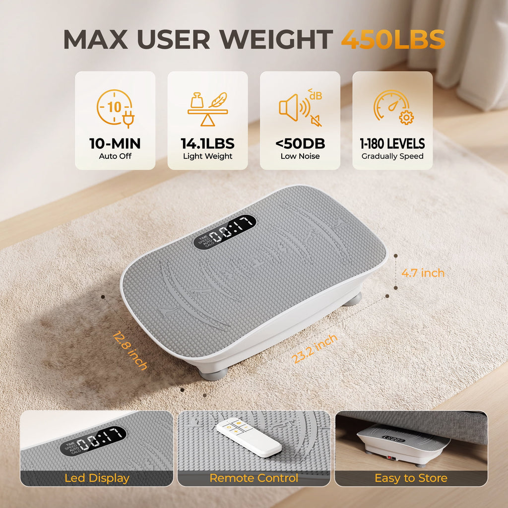 Airfind Vibration Plate Exercise Machine for Lymphatic Drainage, Whole Body Vibration Platform with Bluetooth, Remote,2 Yoga Strap,5 Resistance Bands for Home Exercise Gym,450lb Capacity,White