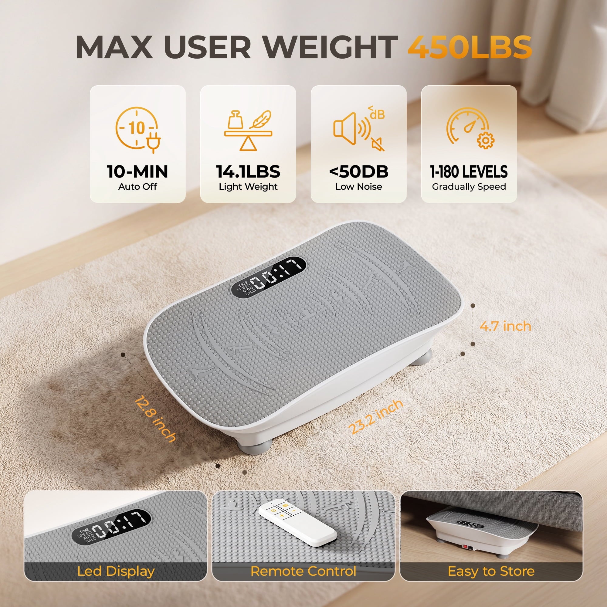 Airfind Vibration Plate Exercise Machine for Lymphatic Drainage, Whole Body Vibration Platform with Bluetooth, Remote,2 Yoga Strap,5 Resistance Bands for Home Exercise Gym,450lb Capacity,White
