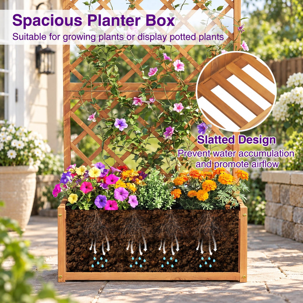 Airfind Wooden Raised Garden Bed with Trellis 63 Inch Tall Garden Planter, 80 kg Capacity, Acacia Wood Frame, 31.5 x 15.7 x 63 Footprint, Natural
