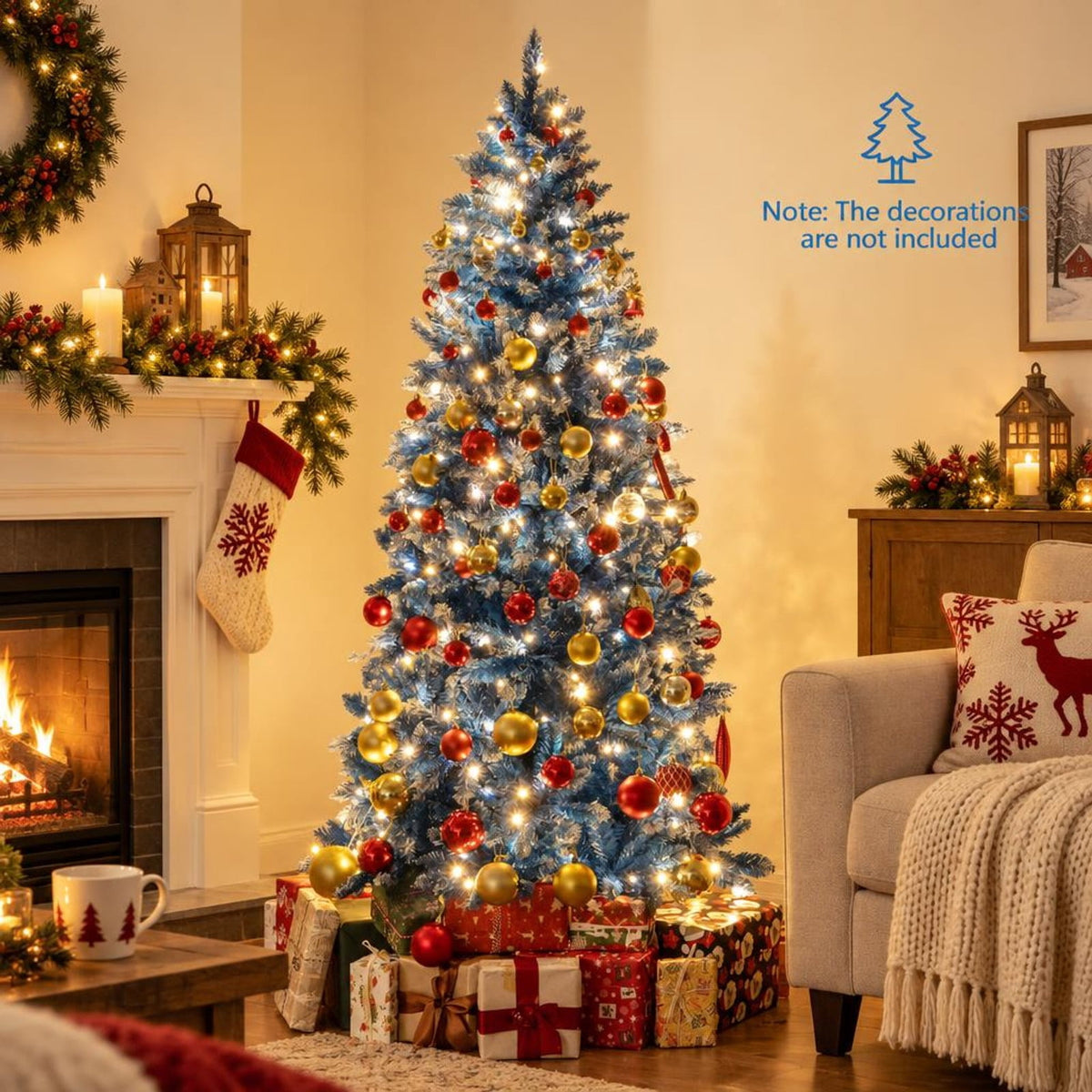 Airfind 6/7/8/9 FT Artificial Christmas Tree with 767 Snowy Branch Tips-6 FT, PVC Metal Frame, 3.1 x 6 ft Footprint, Blue