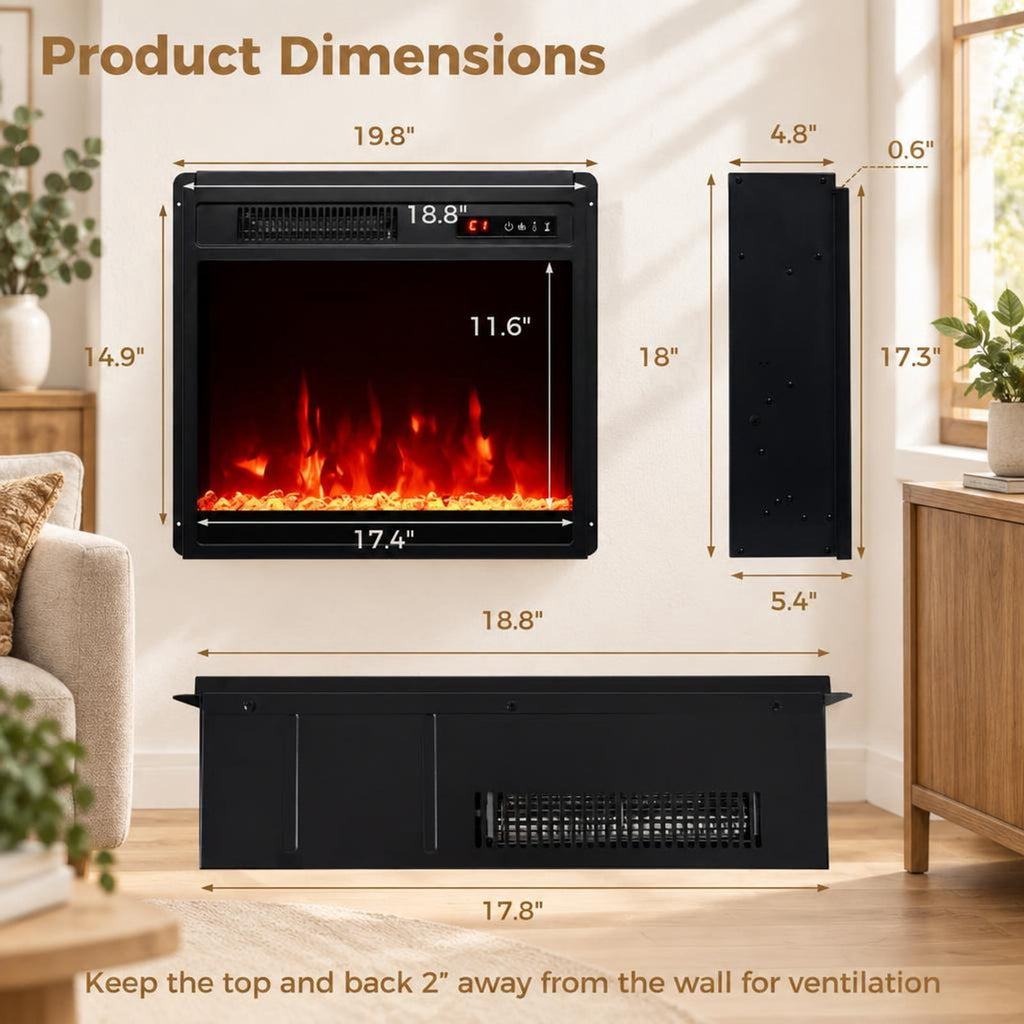 Airfind 18 Inch Electric Fireplace Insert Fireplace Heater with Overheat Protection, Metal Tempered Glass Frame, Black
