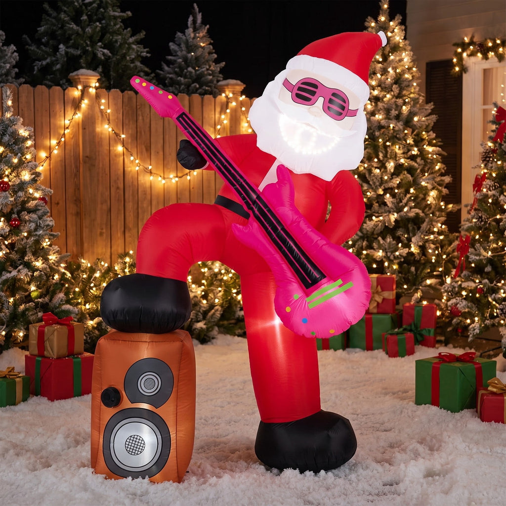 Airfind 8.4 ft Inflatable Santa Claus with Sound, 5ft x 4.6ft x 8.4ftNet Weight 4 lbs Footprint, Multi-colorMaterial Polyester FabricProduct