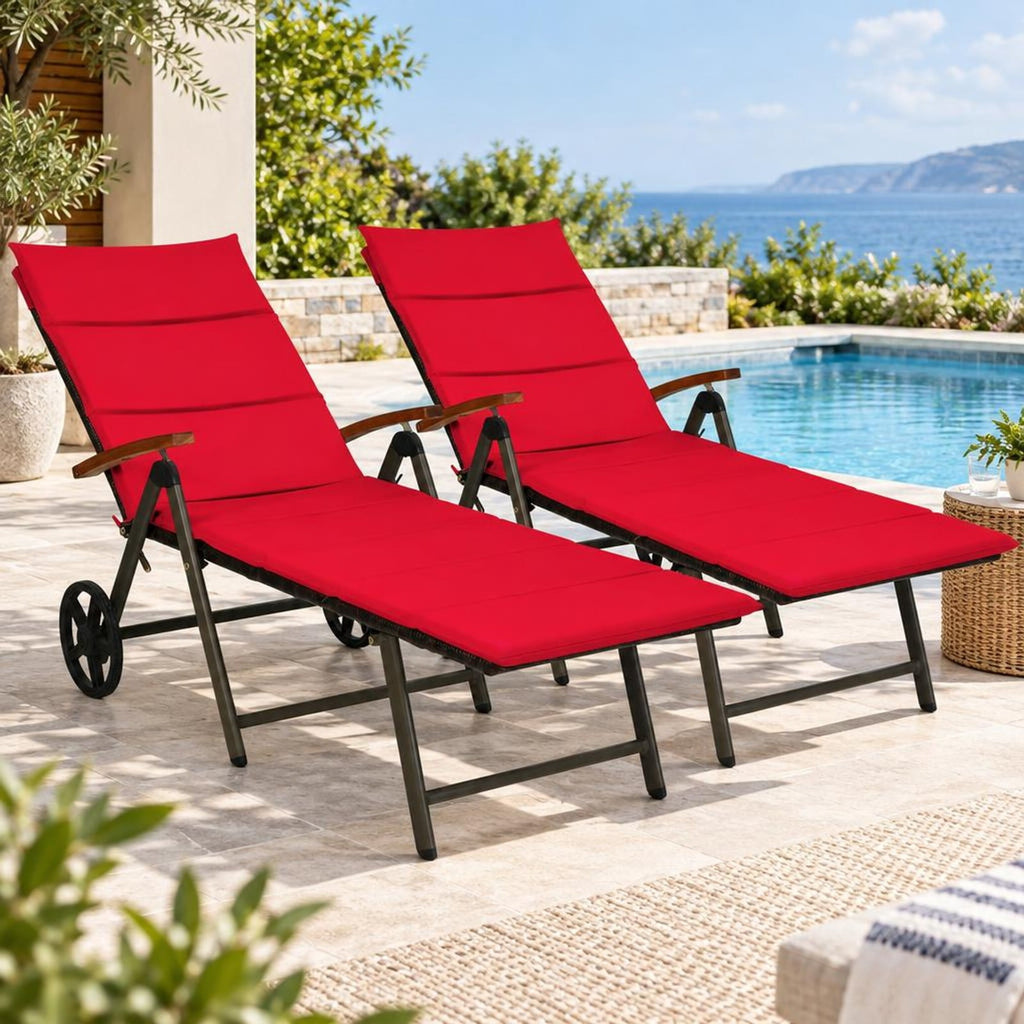 Airfind Outdoor Chaise Lounge Chair Rattan Lounger Recliner Chair, 385 lbs Height from ground to seat: 15.7 Capacity, PE rattan aluminum Frame, Red