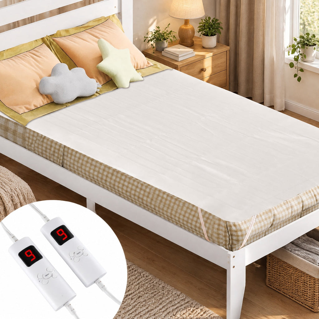 Airfind Machine Washable Electric Bed Warmer with Dual Controller 9 Heat Setting and 9-Hour Auto Off and Overheat Protection, Non-woven Fabric Frame