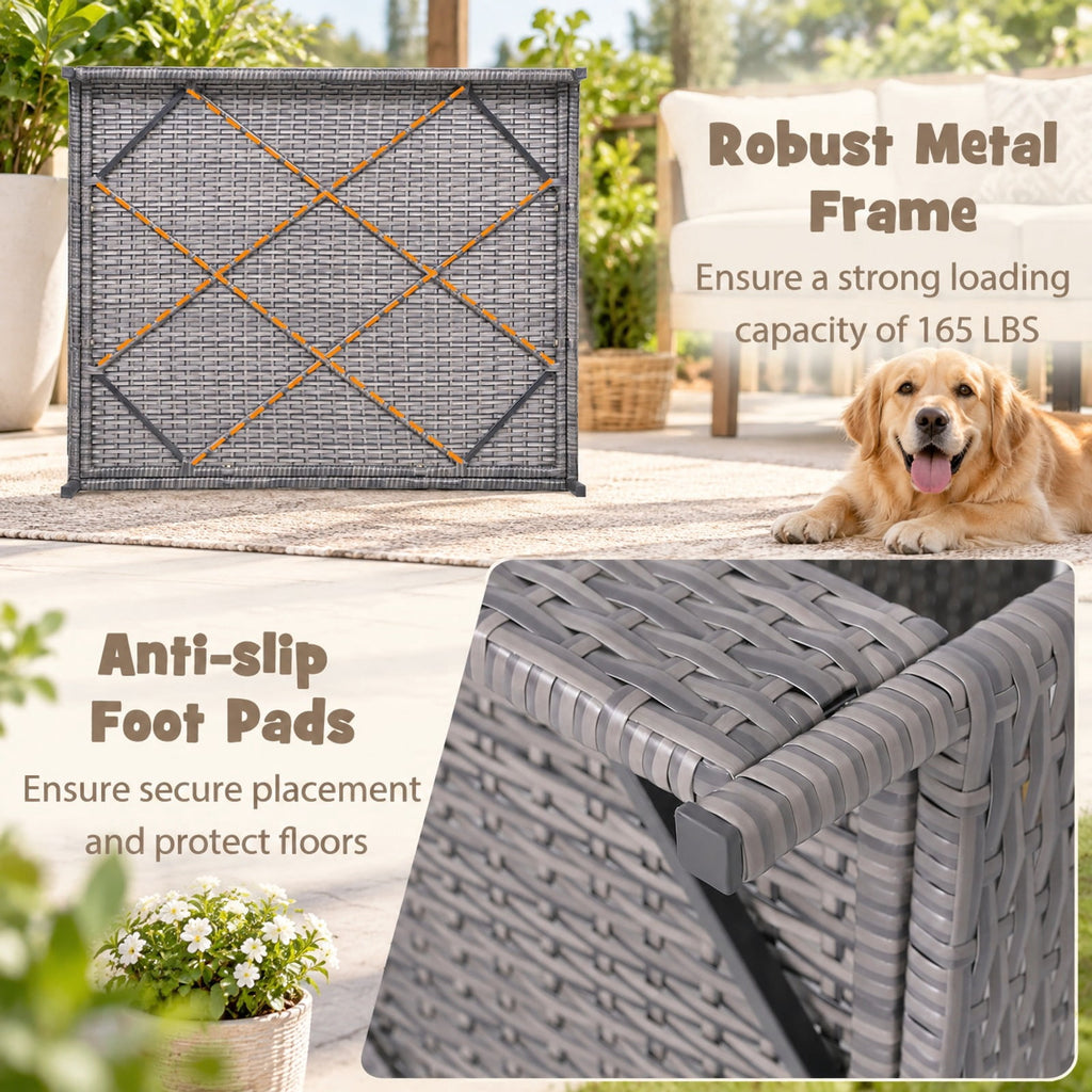 Airfind Wicker Dog House Elevated PE Rattan Dog Bed with Canopy, 165 lbs Capacity, PE Rattan Metal Polyester Fabric Sponge Frame, Gray
