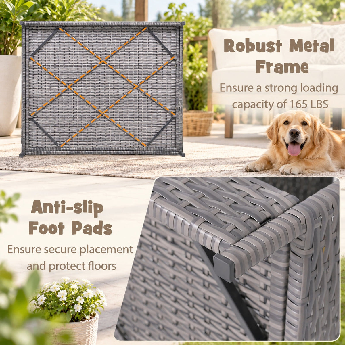 Airfind Wicker Dog House Elevated PE Rattan Dog Bed with Canopy, 165 lbs Capacity, PE Rattan Metal Polyester Fabric Sponge Frame, Gray