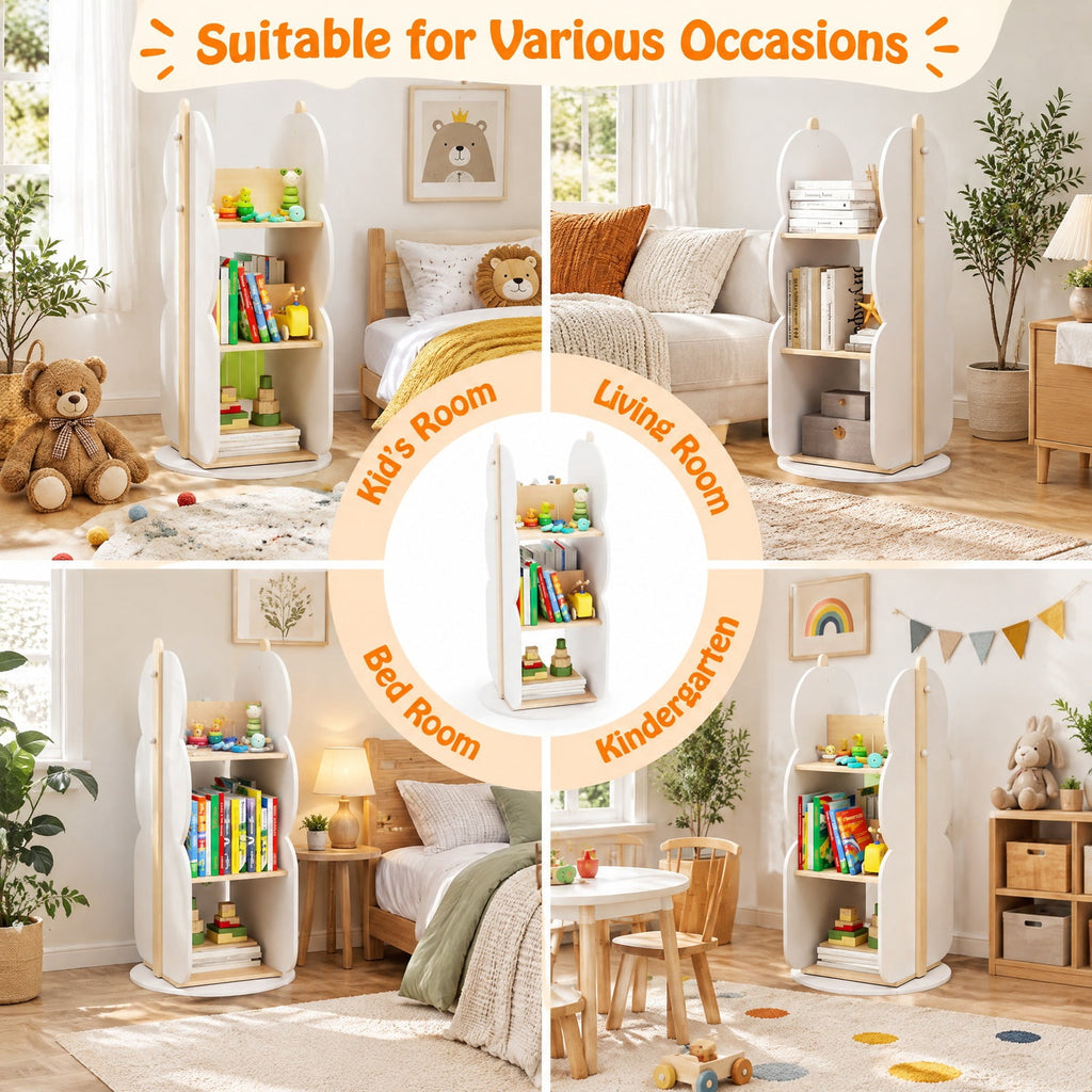 Airfind 360° Kids Rotating Bookshelf Toy Storage Organizer with 5 Shelves, Engineered Board Frame, White