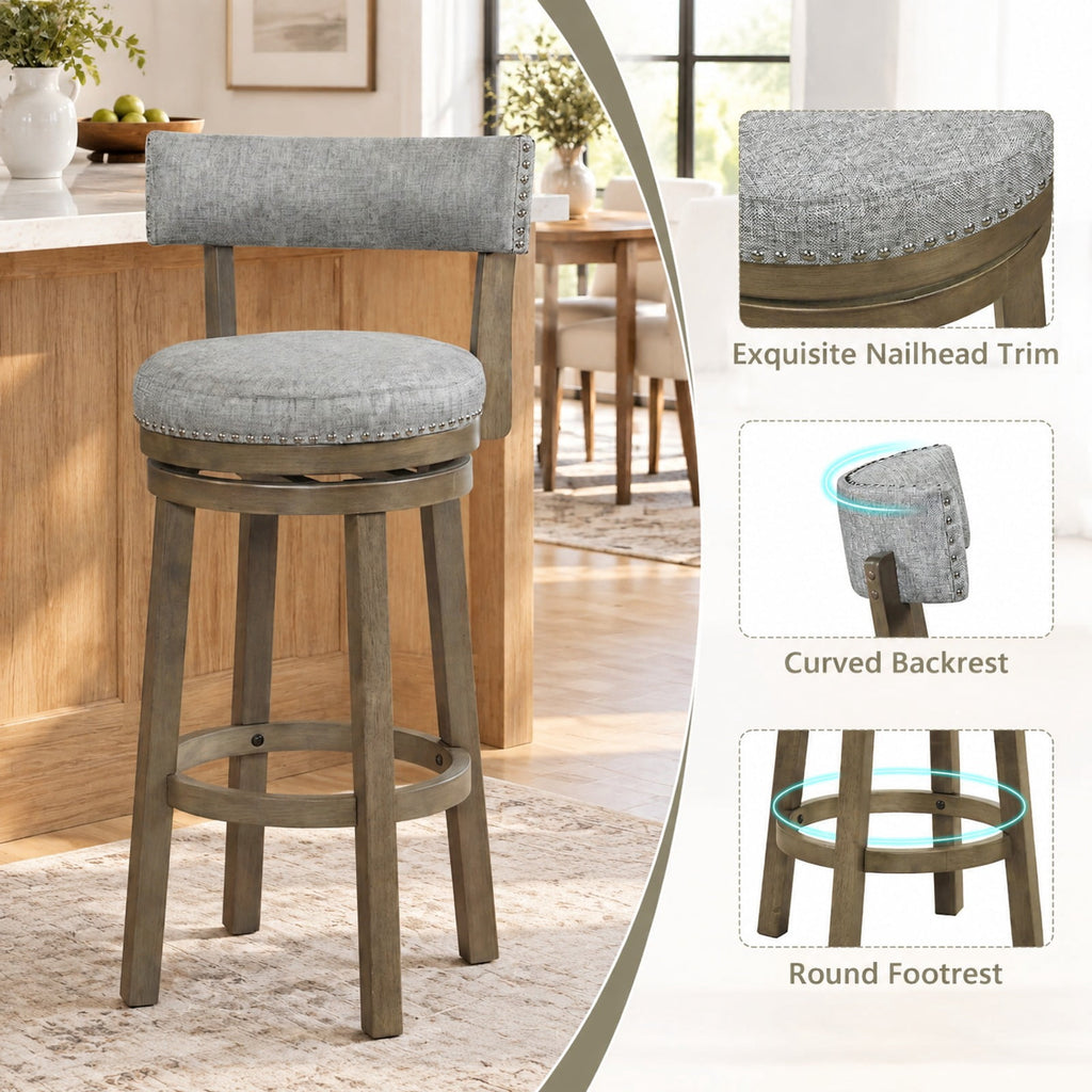 Airfind Swivel Bar Stools Set of 2 Linen Fabric Upholstered Barstools with Back-31.5 Inches, 330 lbs Capacity, Rubber Wood Linen Fabric Sponge Frame