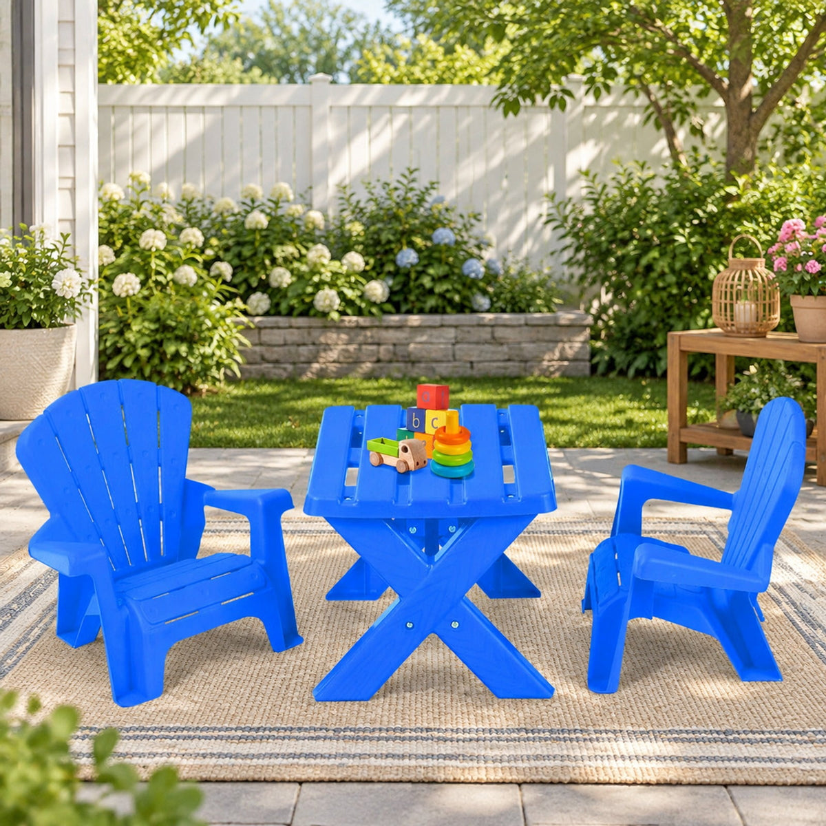 Airfind 3-Piece Plastic Youth Table Chair Set, 22 Lbs Capacity, Pp, Durable Construction Lasts for Years for Convenient Everyday Use, Blue